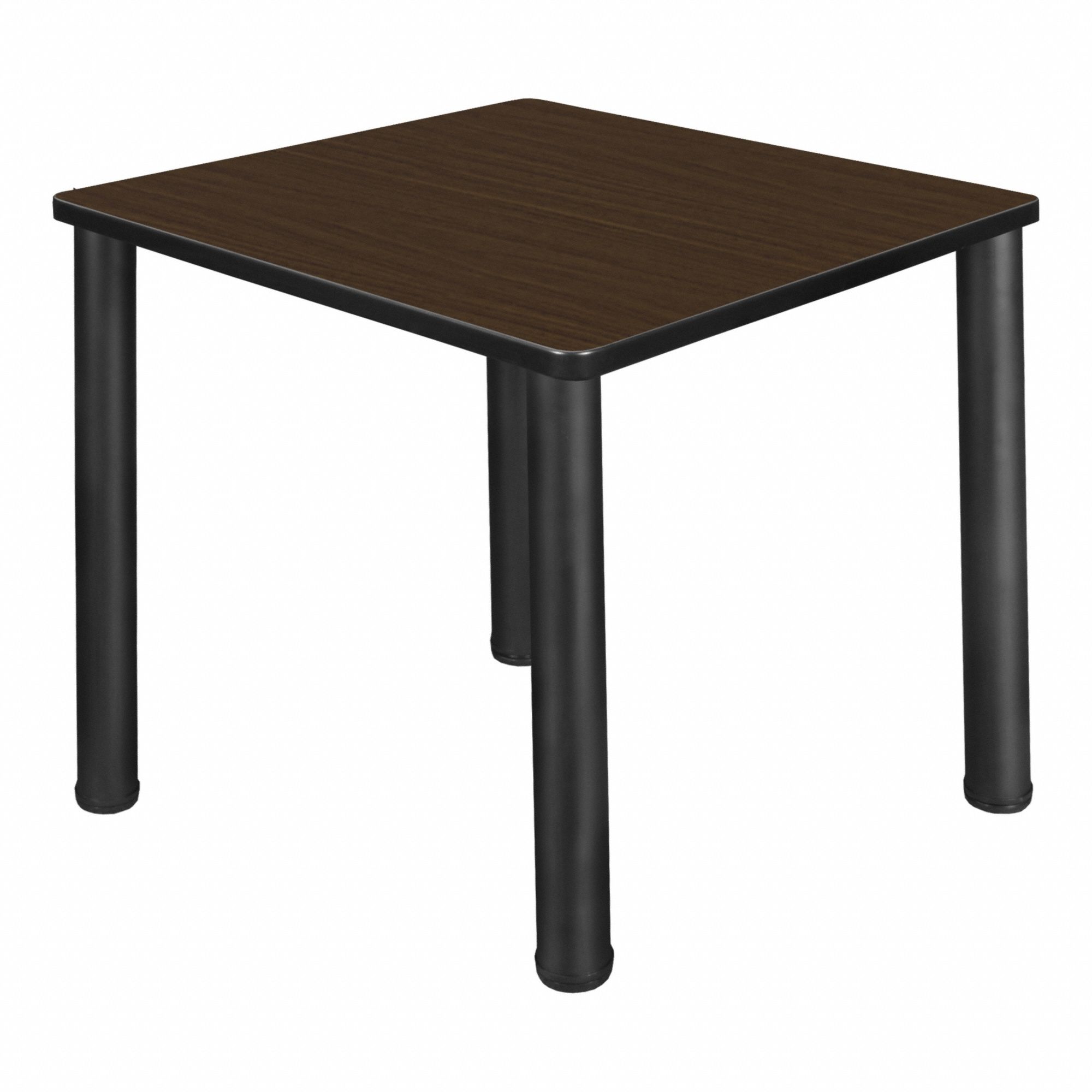 Cafe/Breakroom Table: Laminate, Walnut, 29 in Overall Ht - Max, 30 in Overall Wd, Square, Black