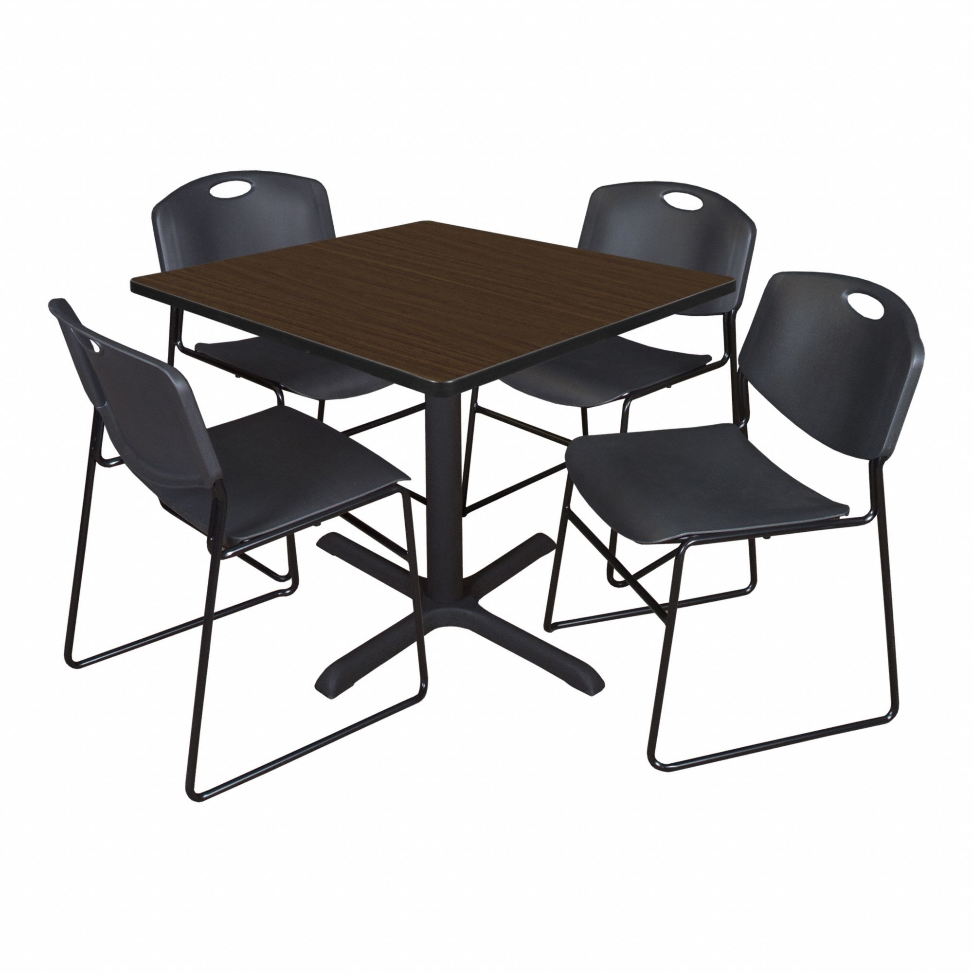Cafe/Breakroom Table: Laminate, Walnut, 29 in Overall Ht - Max, 36 in Overall Wd, Square, Black