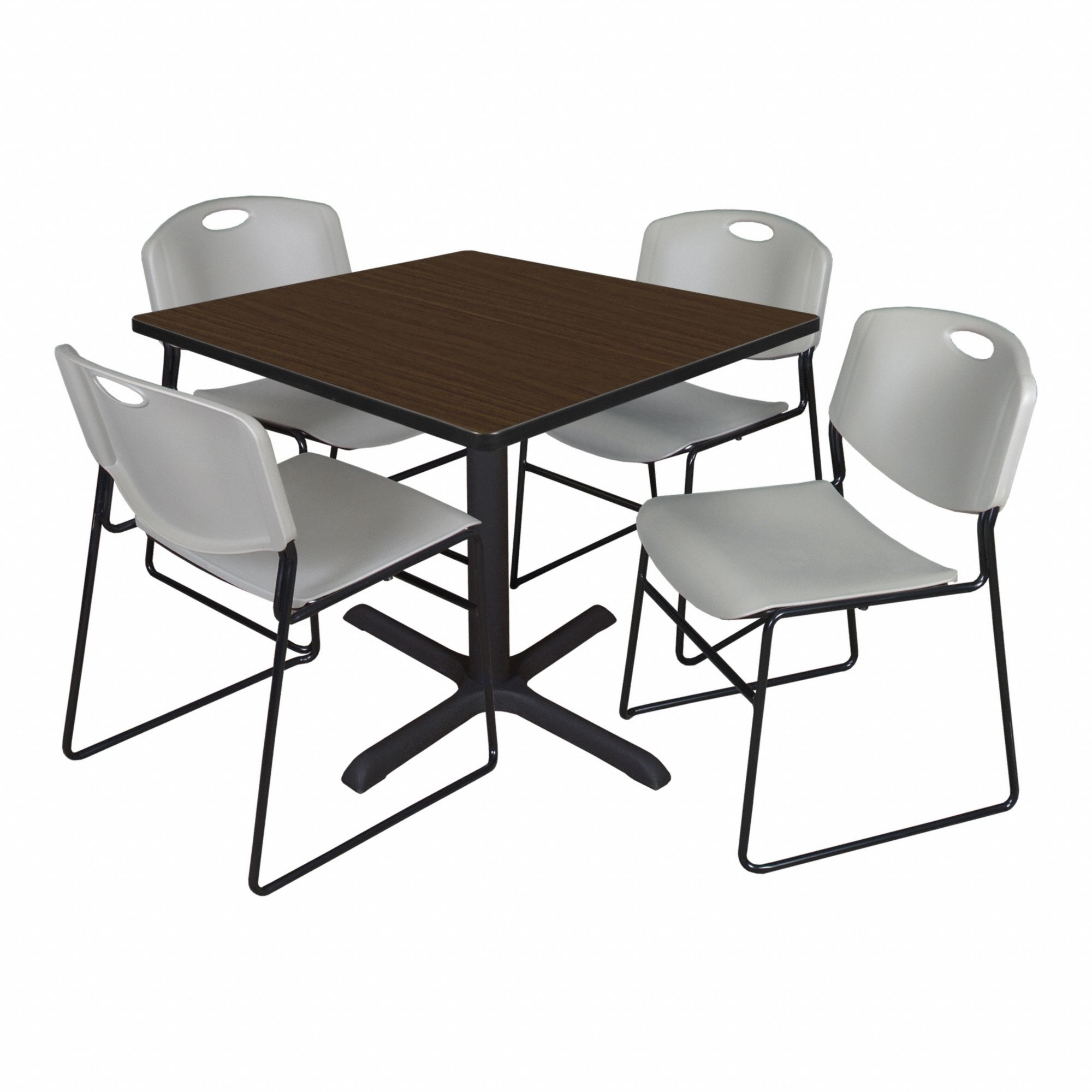 Cafe/Breakroom Table: Laminate, Walnut, 29 in Overall Ht - Max, 36 in Overall Wd, Square, Black