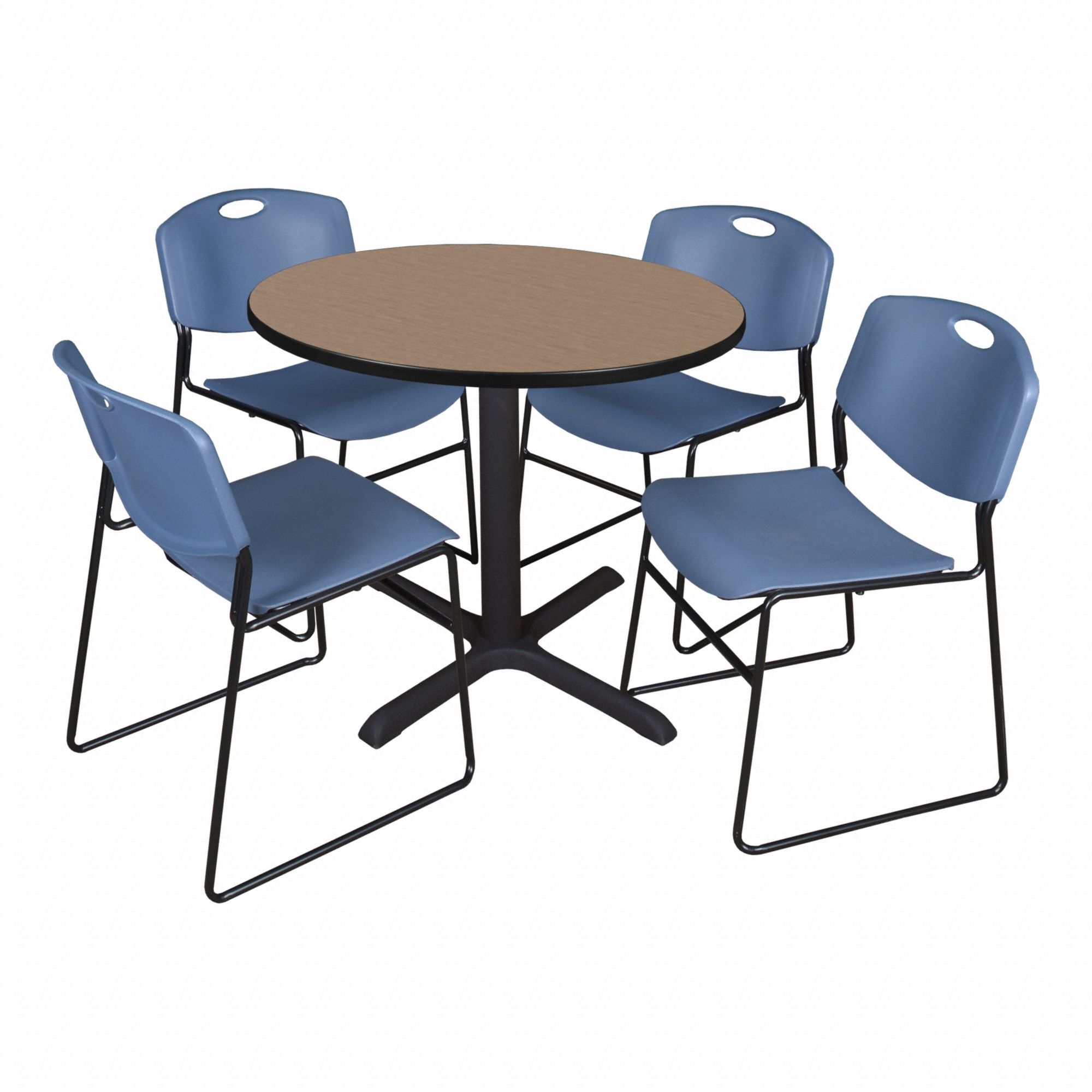 Cafe/Breakroom Table: Laminate, Oak, 29 in Overall Ht - Max, Circle, Black, 1 in Tabletop Thick