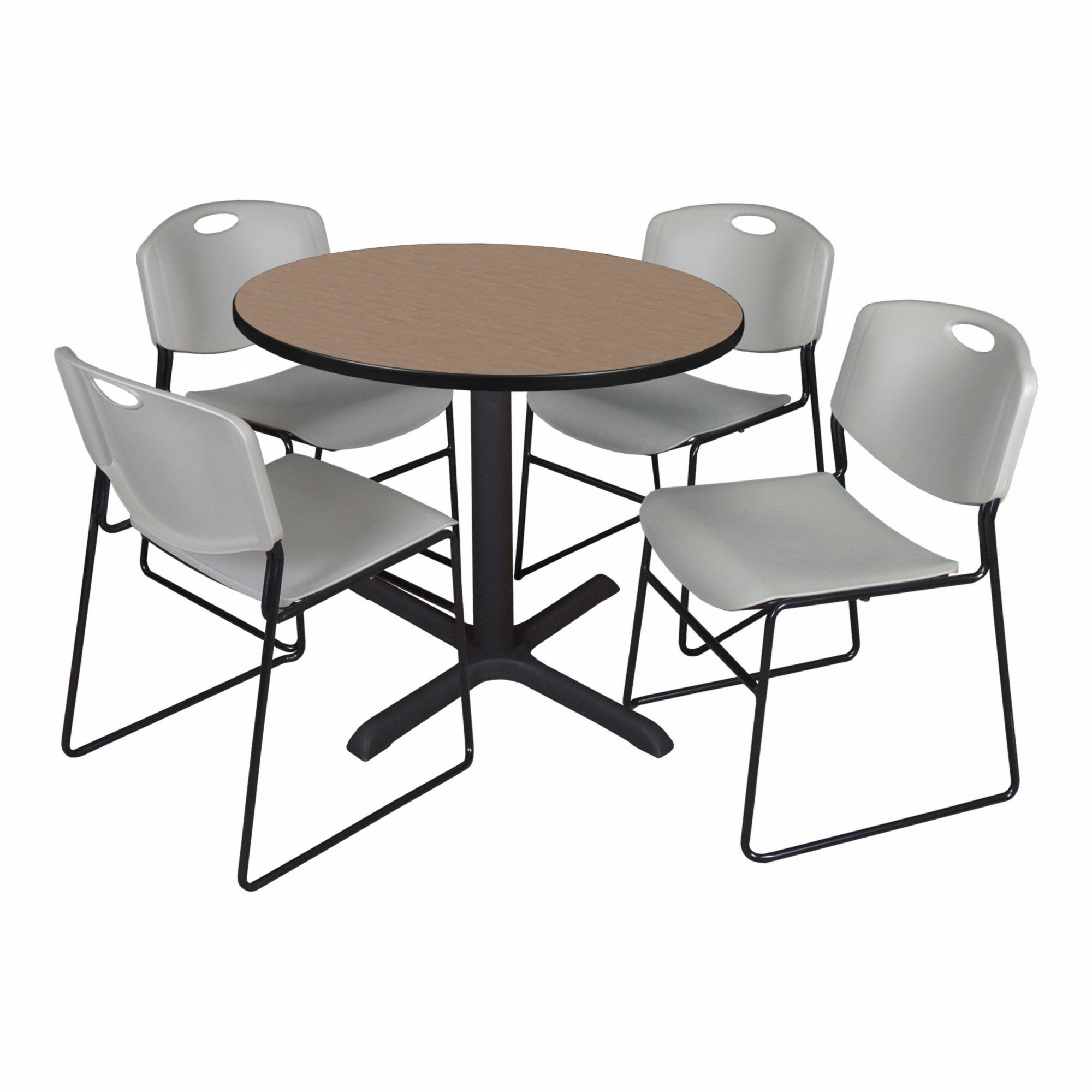 Cafe/Breakroom Table: Laminate, Oak, 29 in Overall Ht - Max, Circle, Black, 1 in Tabletop Thick