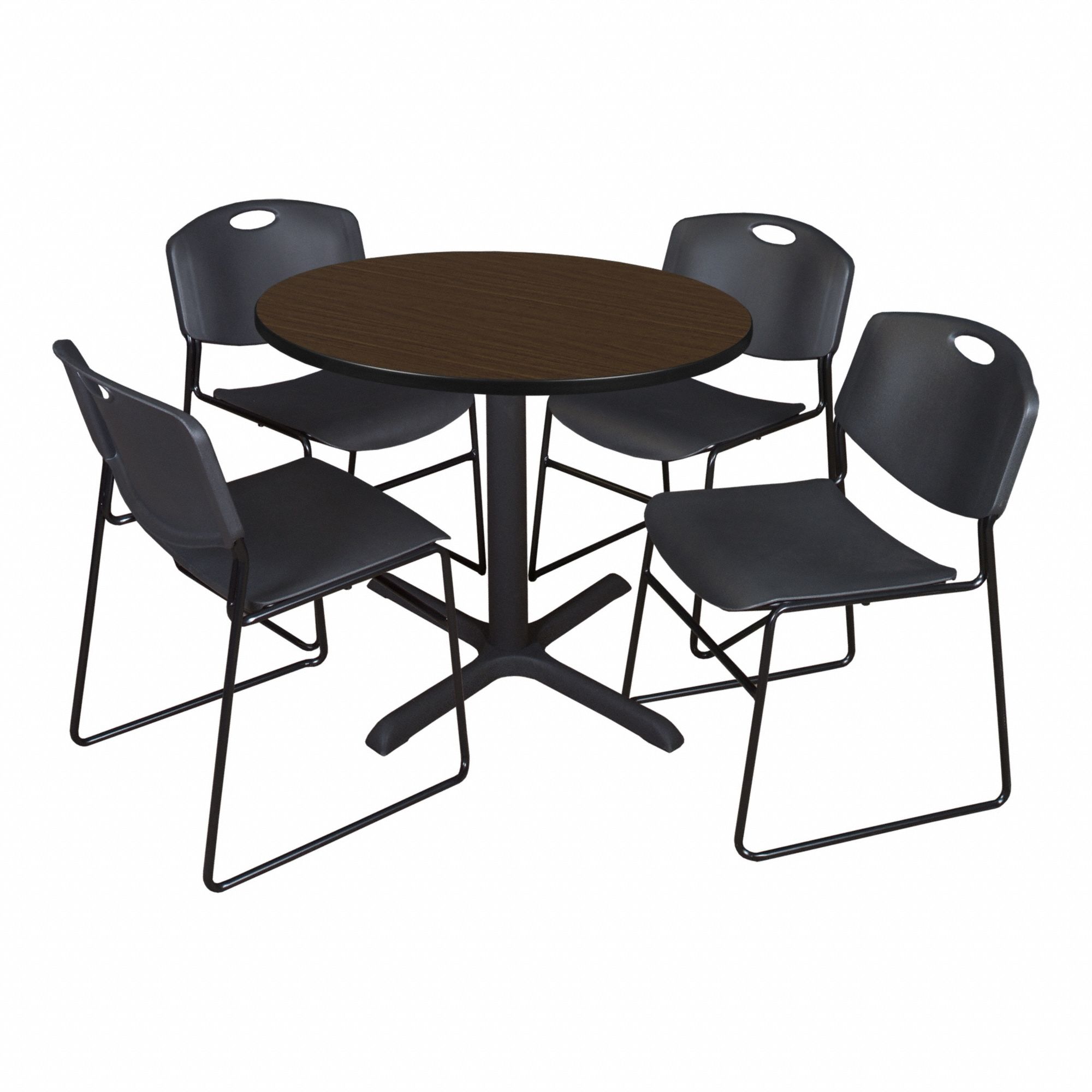Cafe/Breakroom Table: Laminate, Walnut, 29 in Overall Ht - Max, Circle, Black, Metal, Black
