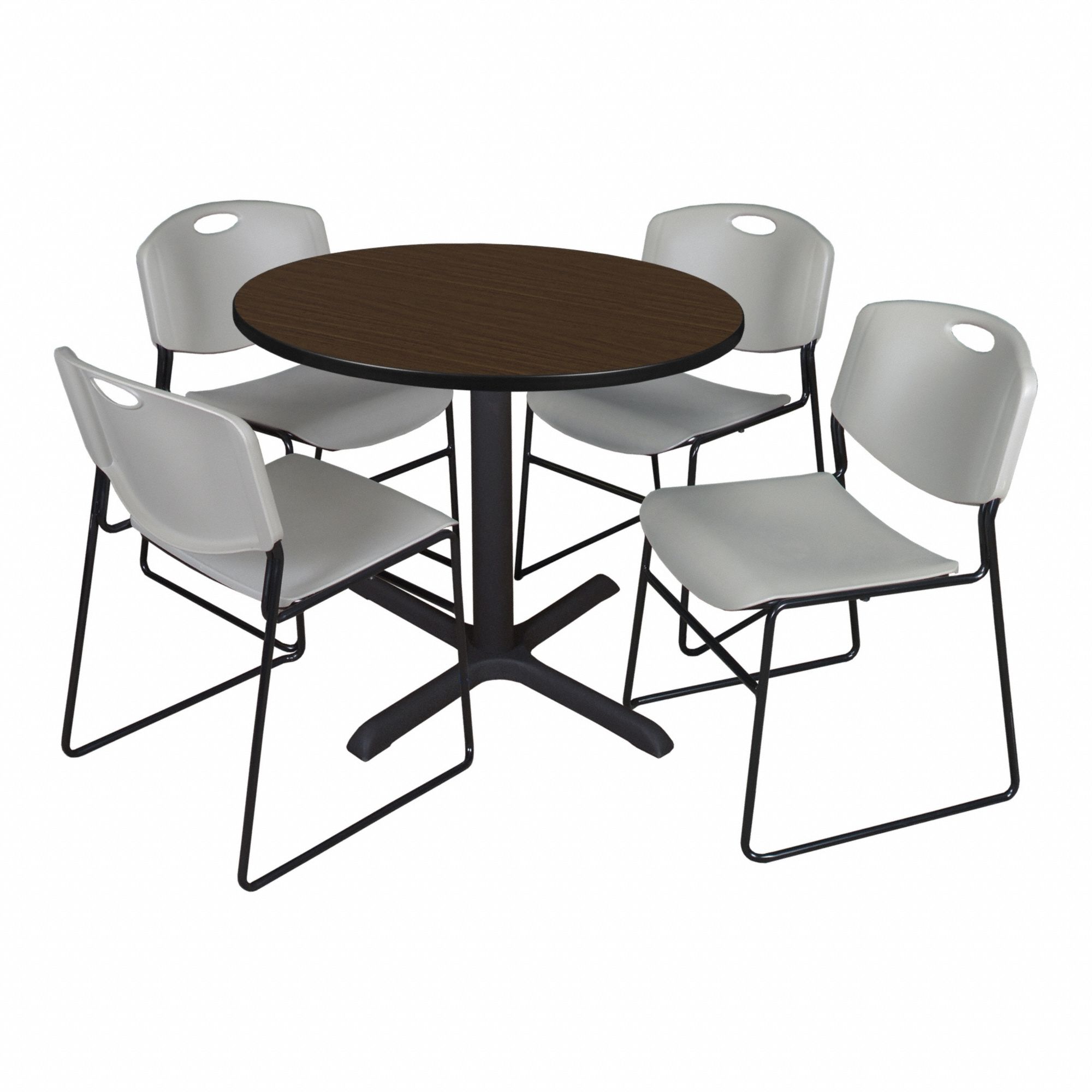 Cafe/Breakroom Table: Laminate, Walnut, 29 in Overall Ht - Max, Circle, Black, Metal, Black