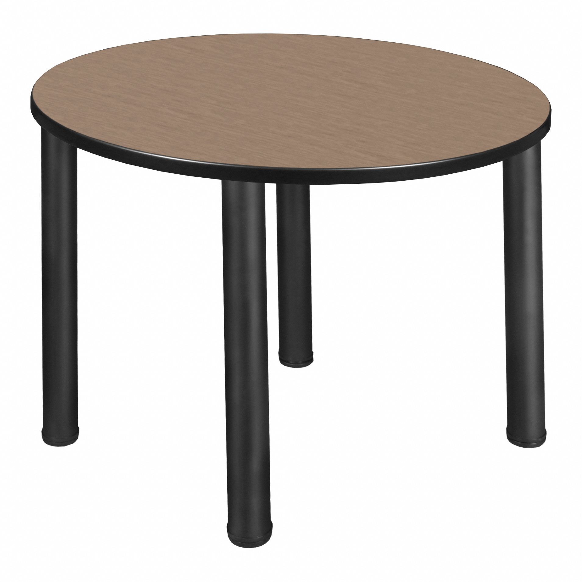 Cafe/Breakroom Table: Laminate, Oak, 29 in Overall Ht - Max, Circle, Black, 1 in Tabletop Thick