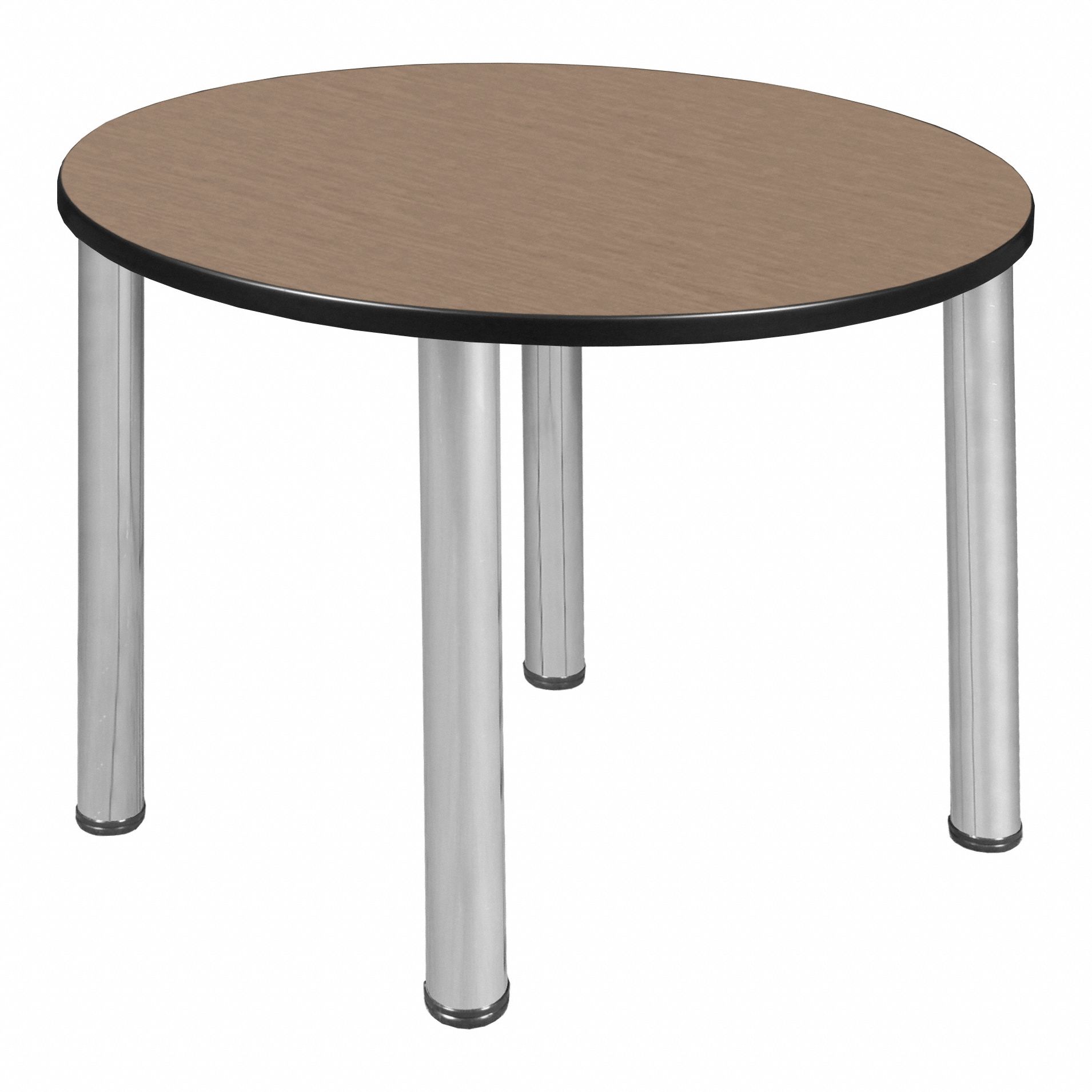 Cafe/Breakroom Table: Laminate, Oak, 29 in Overall Ht - Max, Circle, Black, 1 in Tabletop Thick