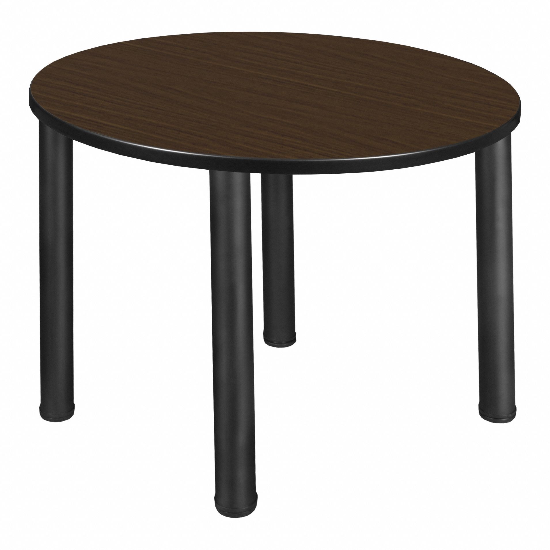 Cafe/Breakroom Table: Laminate, Walnut, 29 in Overall Ht - Max, Circle, Black, Metal, Black