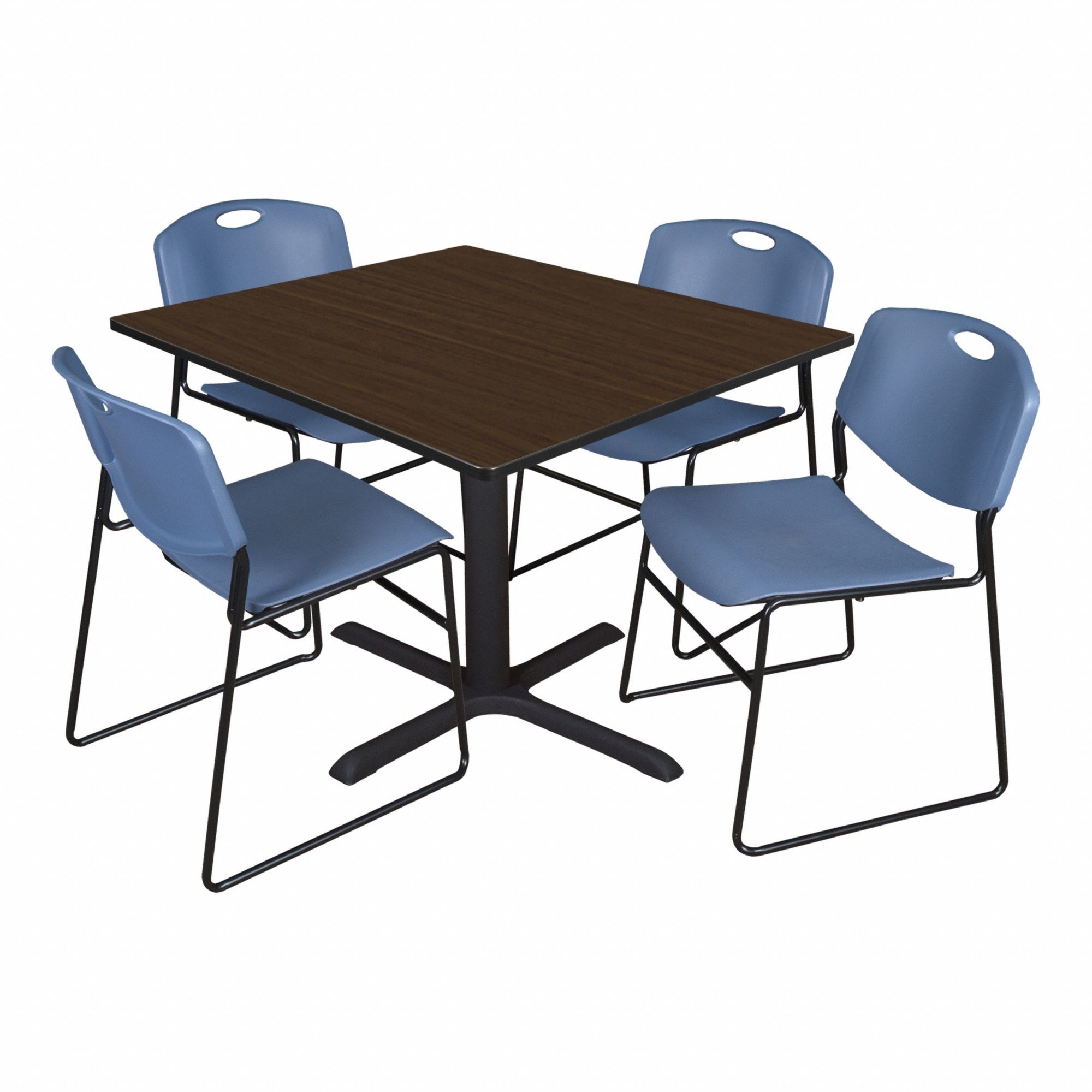 Cafe/Breakroom Table: Laminate, Walnut, 29 in Overall Ht - Max, 48 in Overall Wd, Square, Black