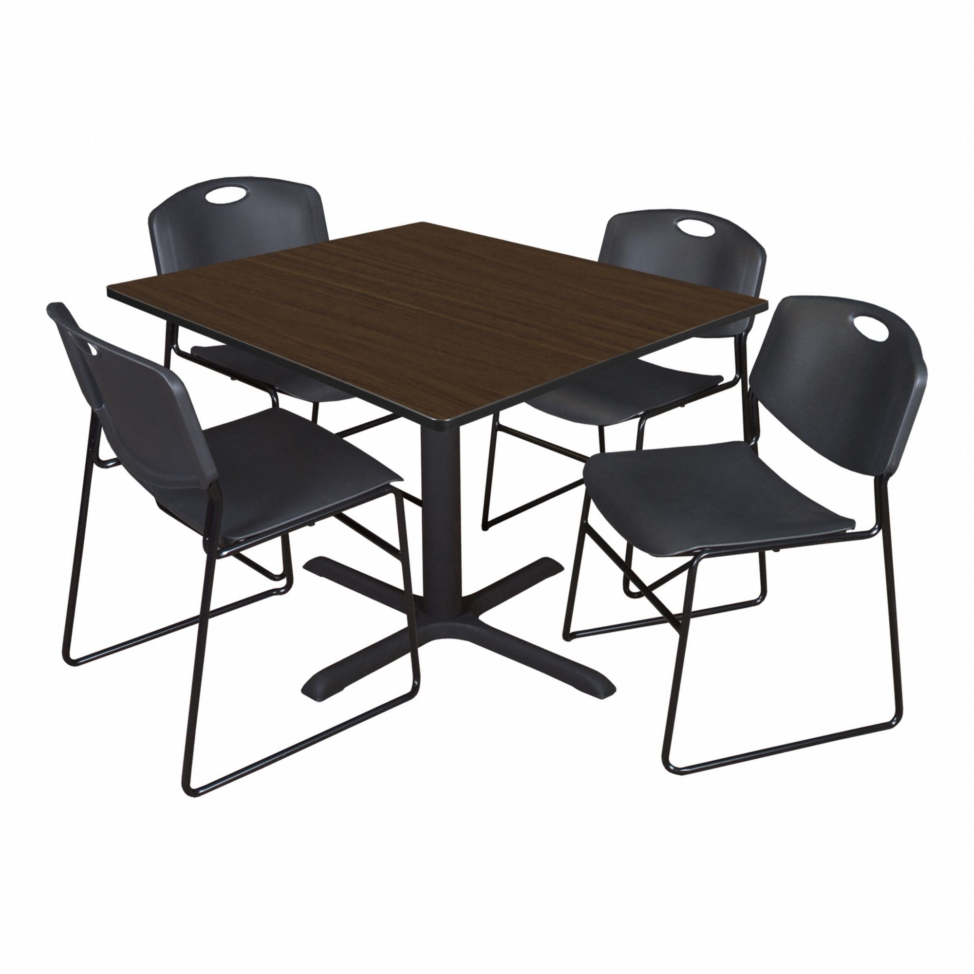 Cafe/Breakroom Table: Laminate, Walnut, 29 in Overall Ht - Max, 48 in Overall Wd, Square, Black