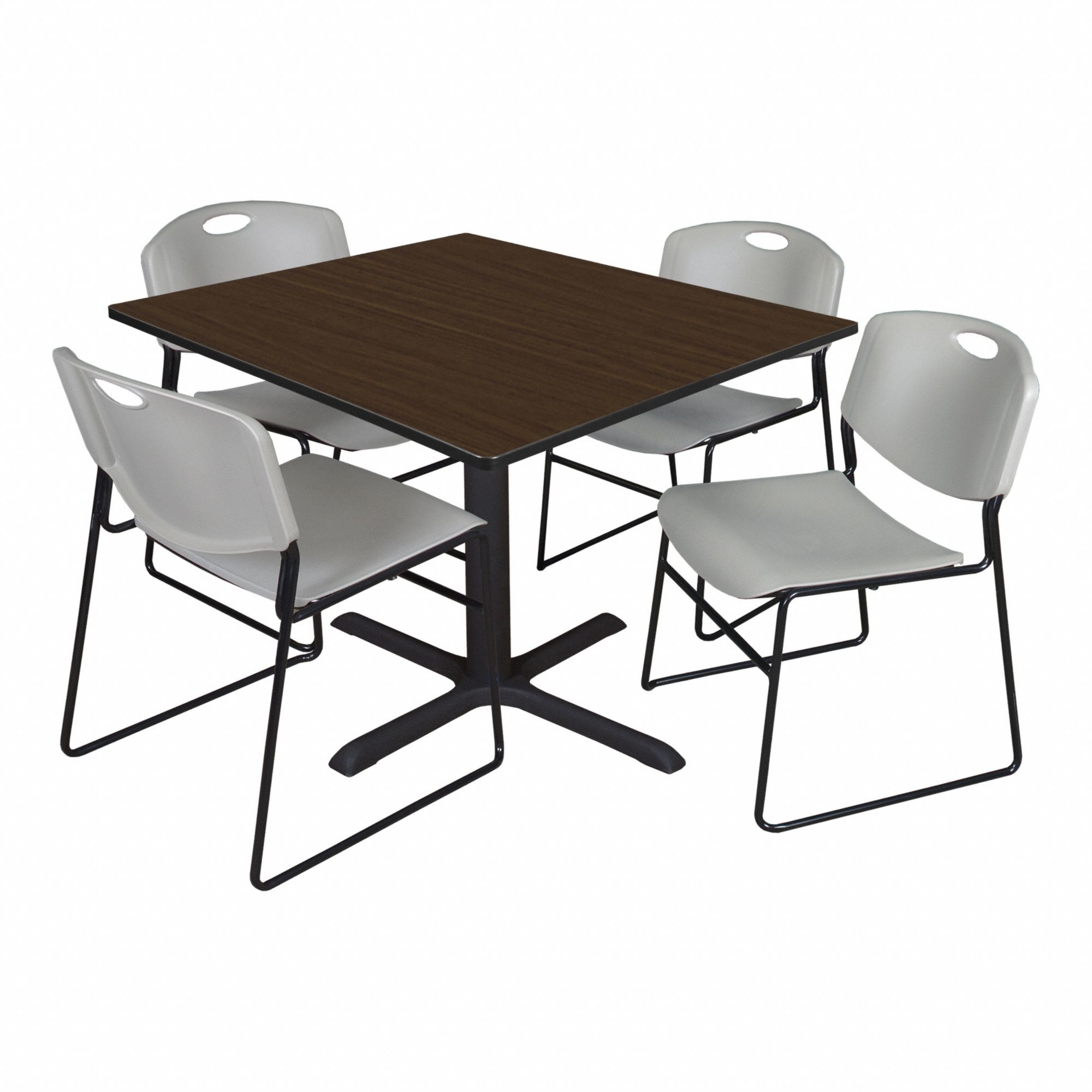 Cafe/Breakroom Table: Laminate, Walnut, 29 in Overall Ht - Max, 48 in Overall Wd, Square, Black