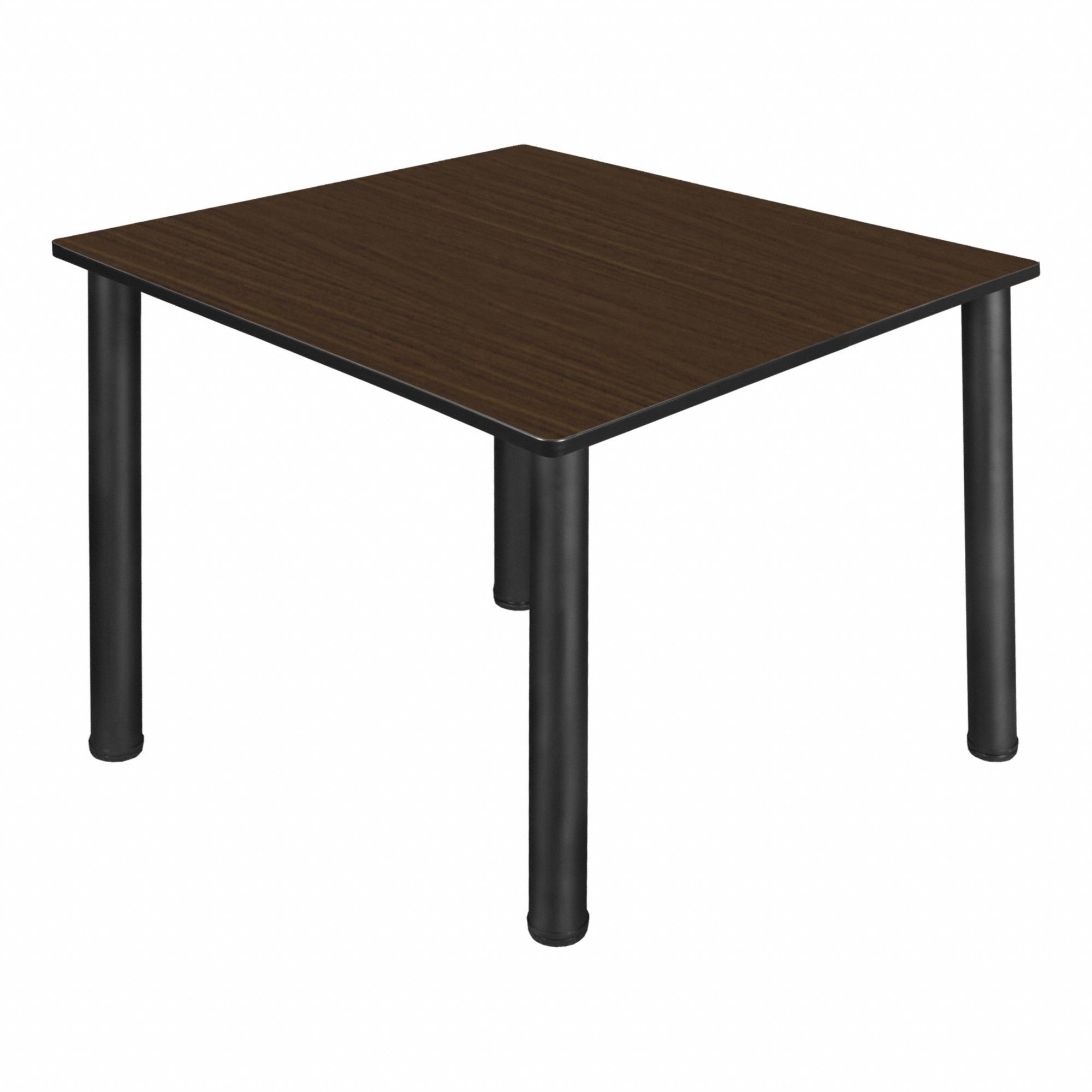 Cafe/Breakroom Table: Laminate, Walnut, 29 in Overall Ht - Max, 48 in Overall Wd, Square, Black