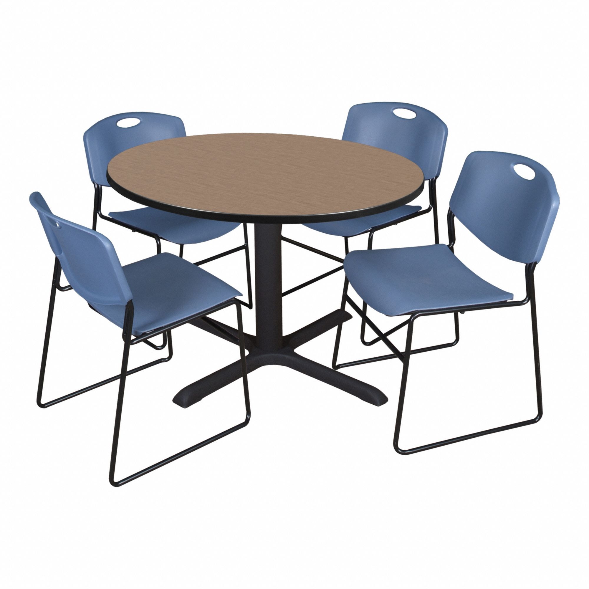 Cafe/Breakroom Table: Laminate, Oak, 29 in Overall Ht - Max, Circle, Black, 1 in Tabletop Thick