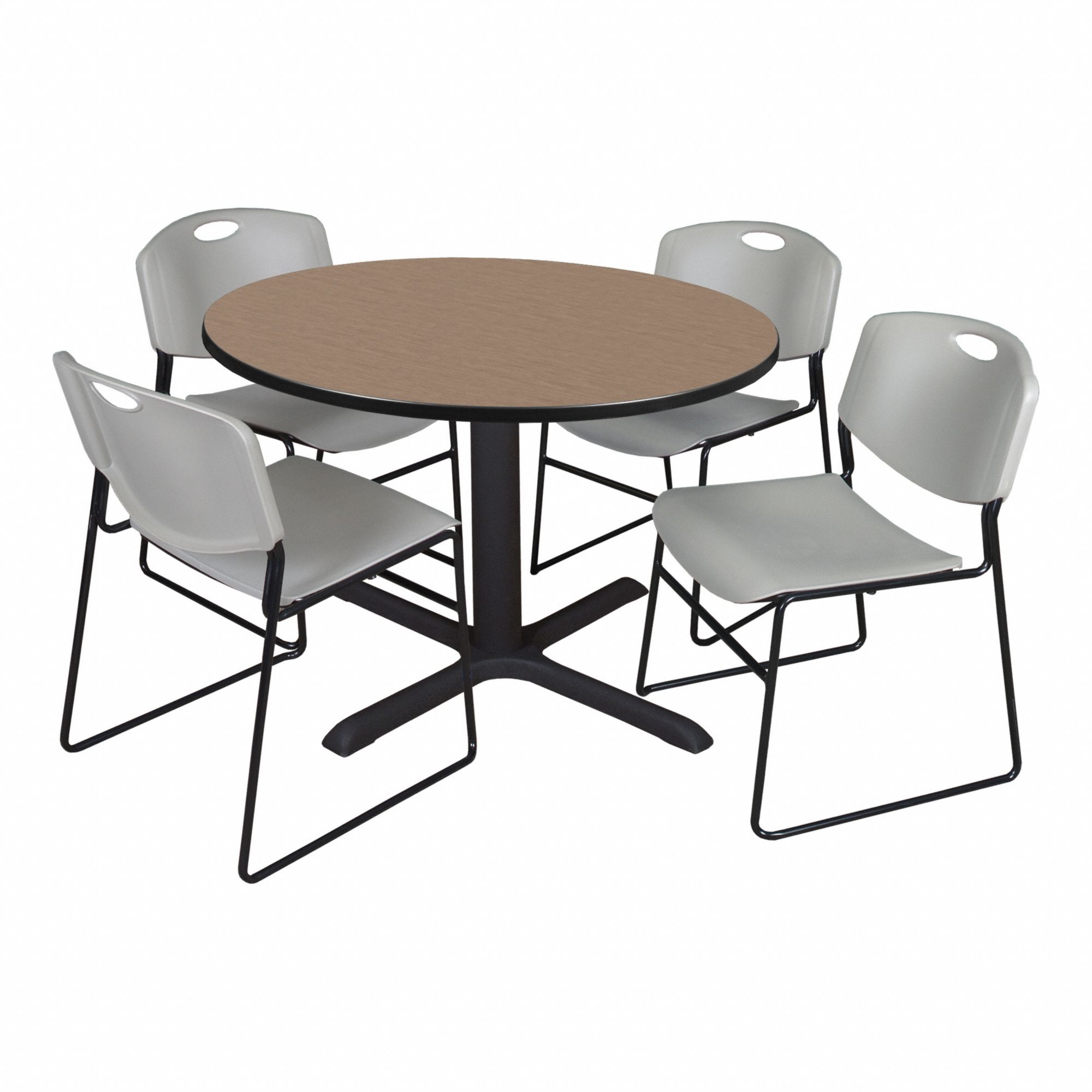 Cafe/Breakroom Table: Laminate, Oak, 29 in Overall Ht - Max, Circle, Black, 1 in Tabletop Thick