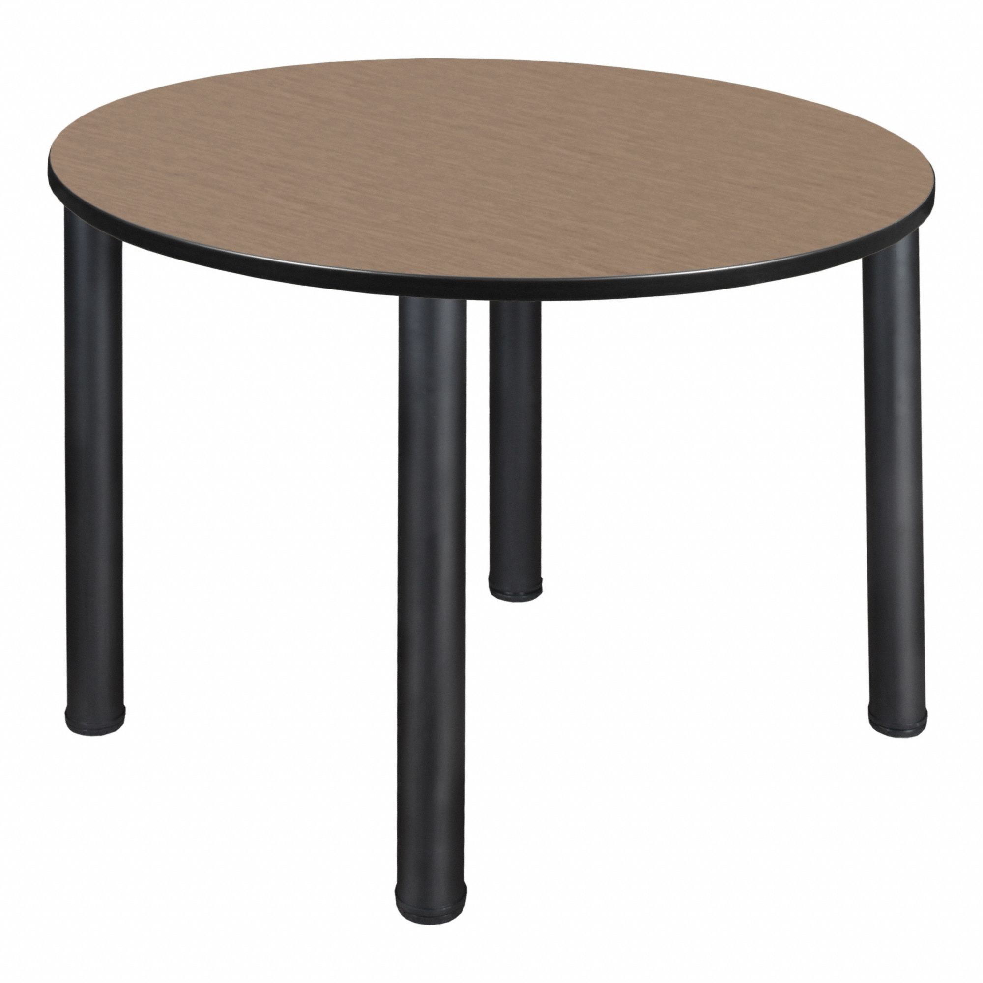 Cafe/Breakroom Table: Laminate, Oak, 29 in Overall Ht - Max, Circle, Black, 1 in Tabletop Thick