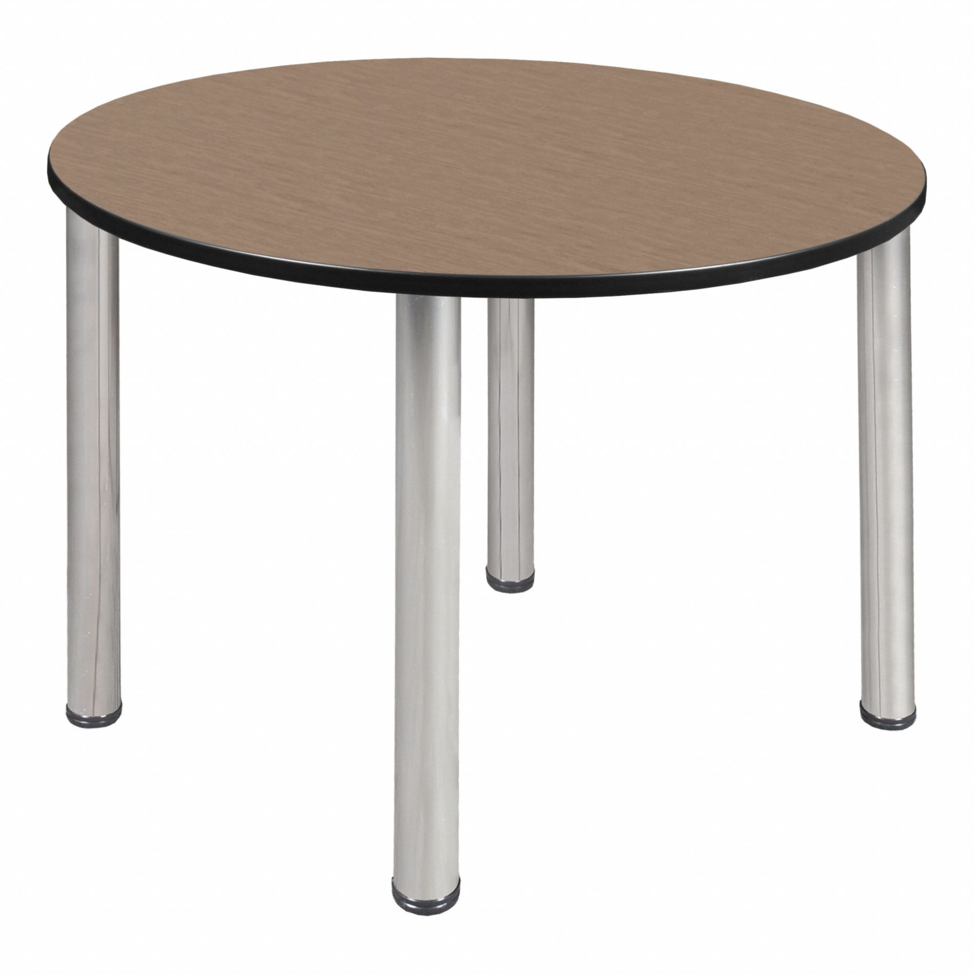 Cafe/Breakroom Table: Laminate, Oak, 29 in Overall Ht - Max, Circle, Black, 1 in Tabletop Thick