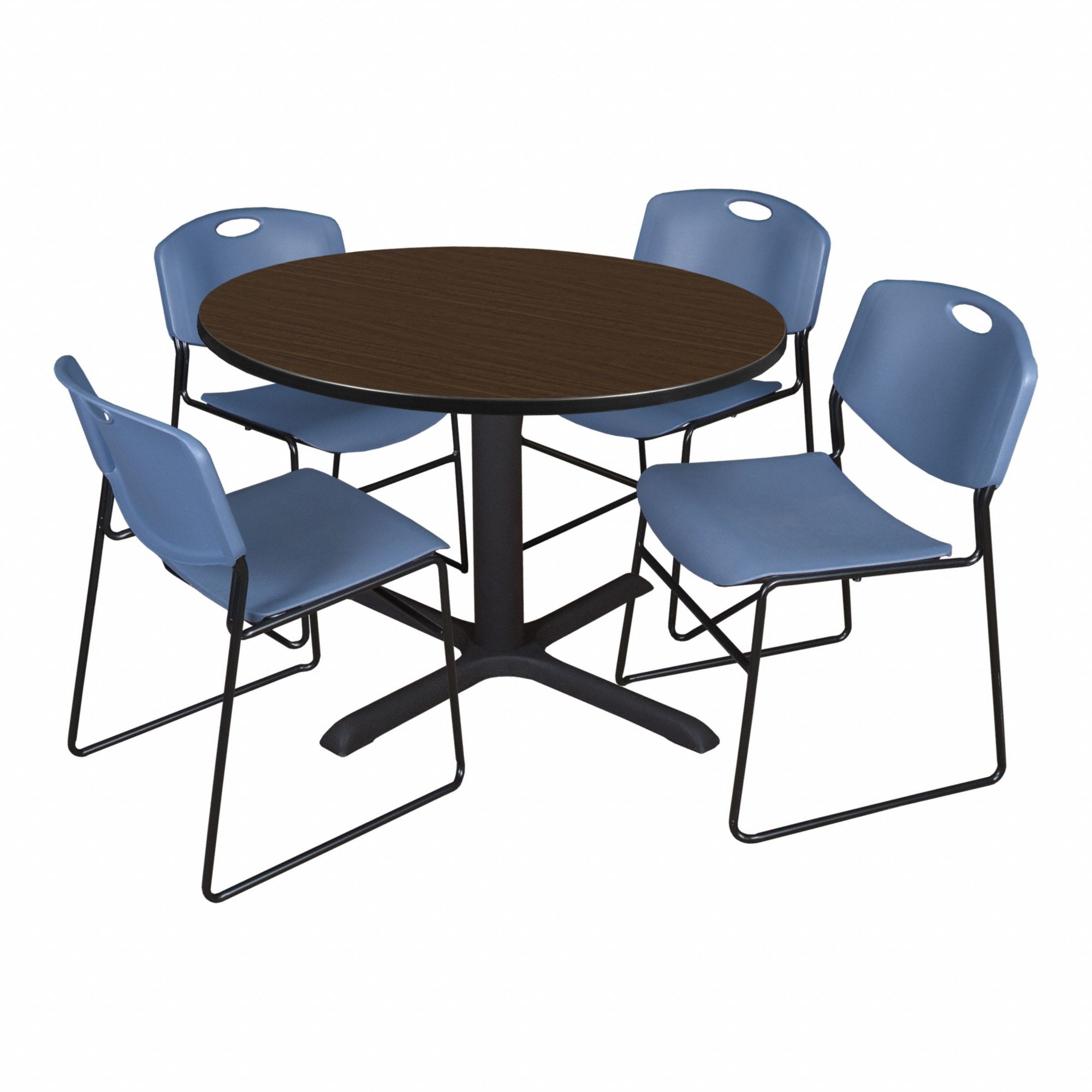 Cafe/Breakroom Table: Laminate, Walnut, 29 in Overall Ht - Max, Circle, Black, Metal, Black
