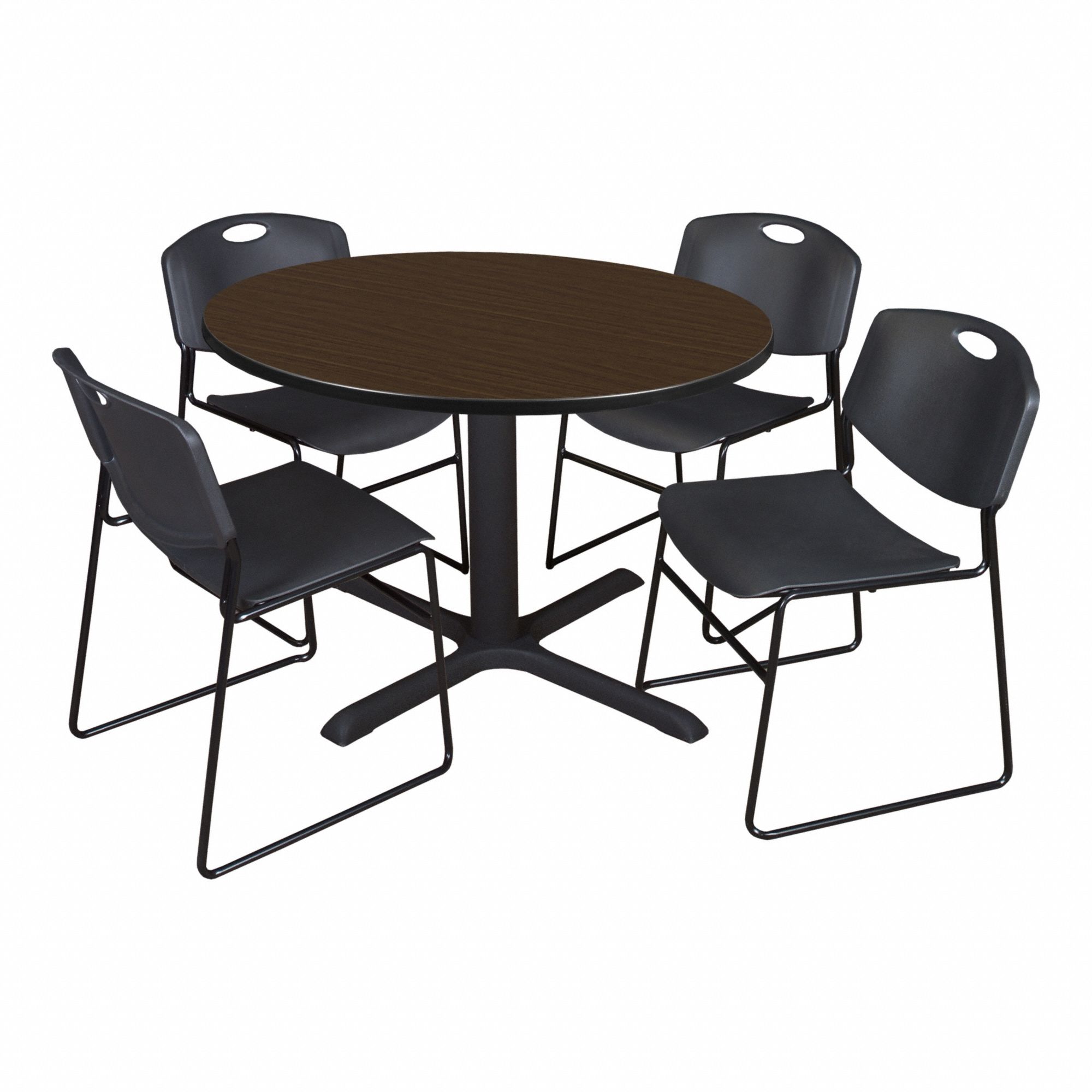 Cafe/Breakroom Table: Laminate, Walnut, 29 in Overall Ht - Max, Circle, Black, Metal, Black