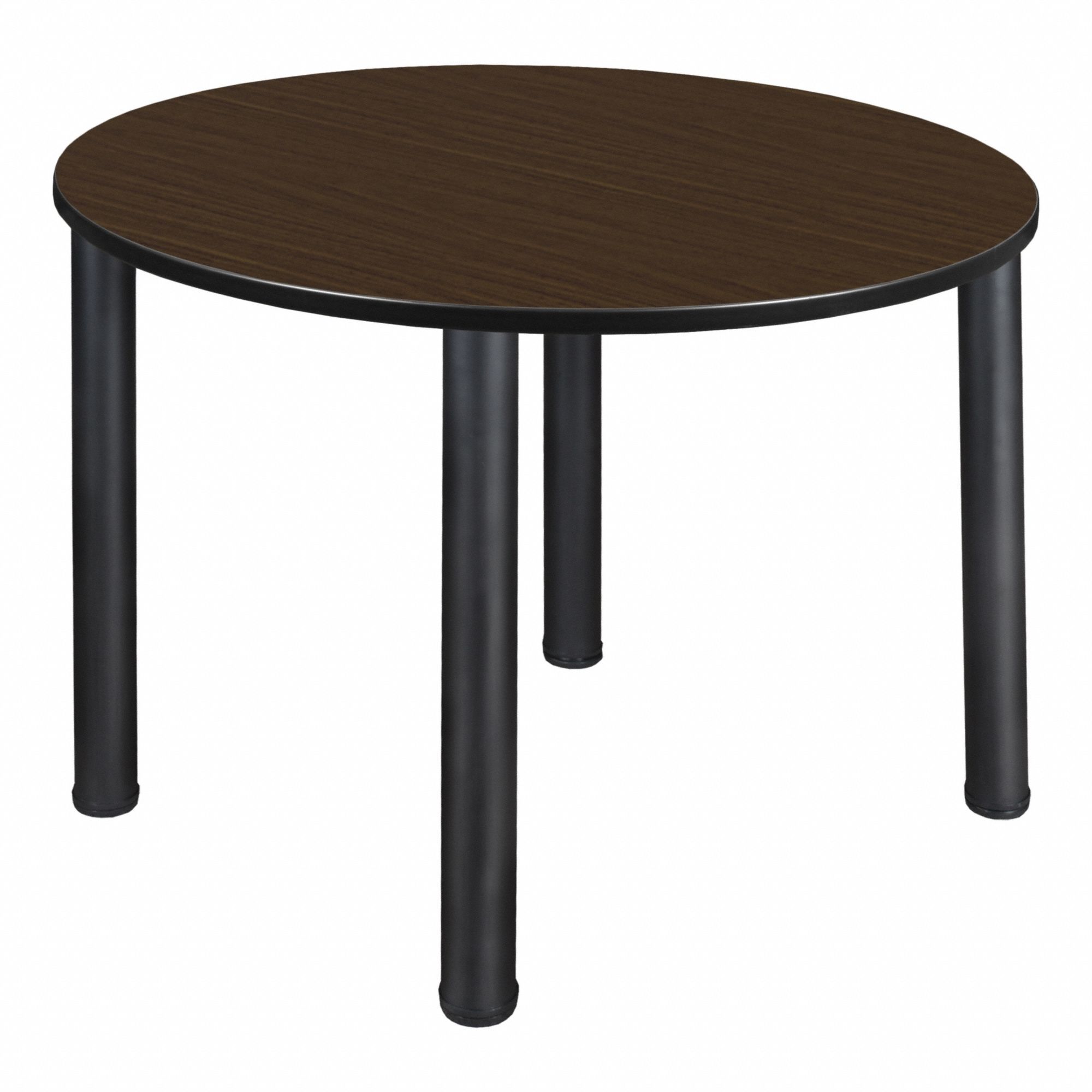 Cafe/Breakroom Table: Laminate, Walnut, 29 in Overall Ht - Max, Circle, Black, Metal, Black