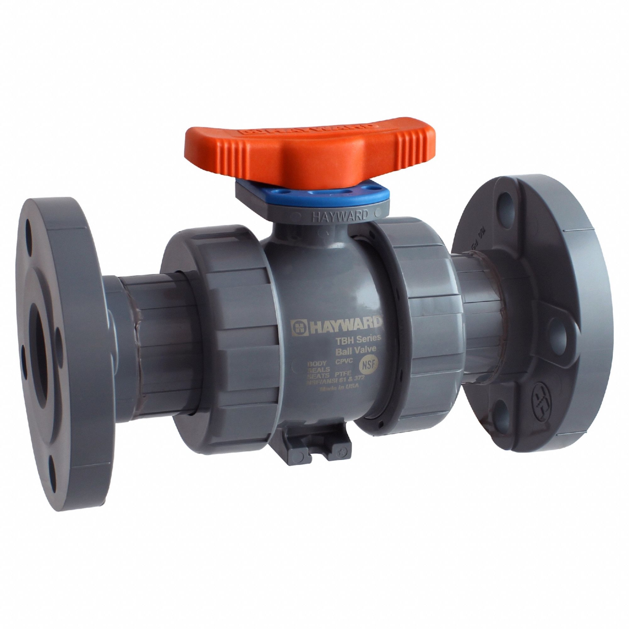 Manual Two-Way Ball Valve: 2 in, CPVC, Straight, Class 150 Flange, Three-Piece