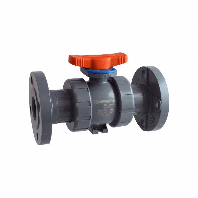 Manual Two-Way Ball Valve: 1 in, CPVC, Straight, Class 150 Flange, Three-Piece