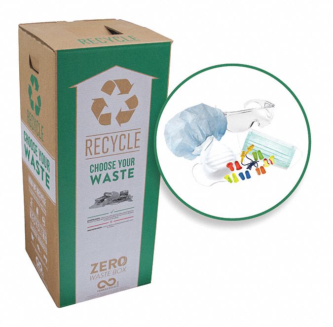 ZERO WASTE BOX FOR PPE, FREE-STANDING, 1 OPENING, BROWN/GREEN, LARGE, 42 IN H