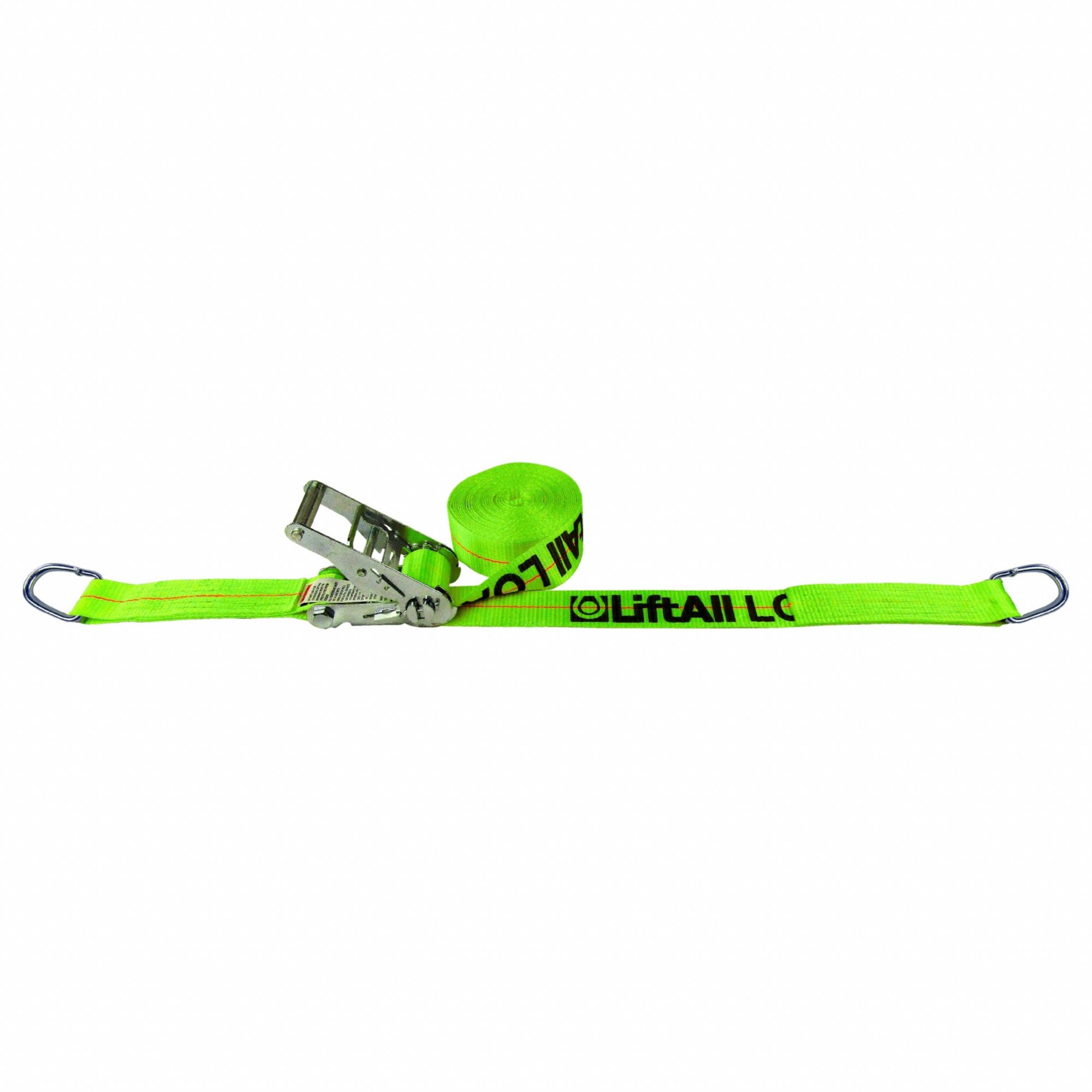 TIE DOWN STRAP, RATCHET, D-RING, CUT-RESISTANT EDGES, 2 IN W, 1,600 LB WLL, YELLOW, 27 FT L