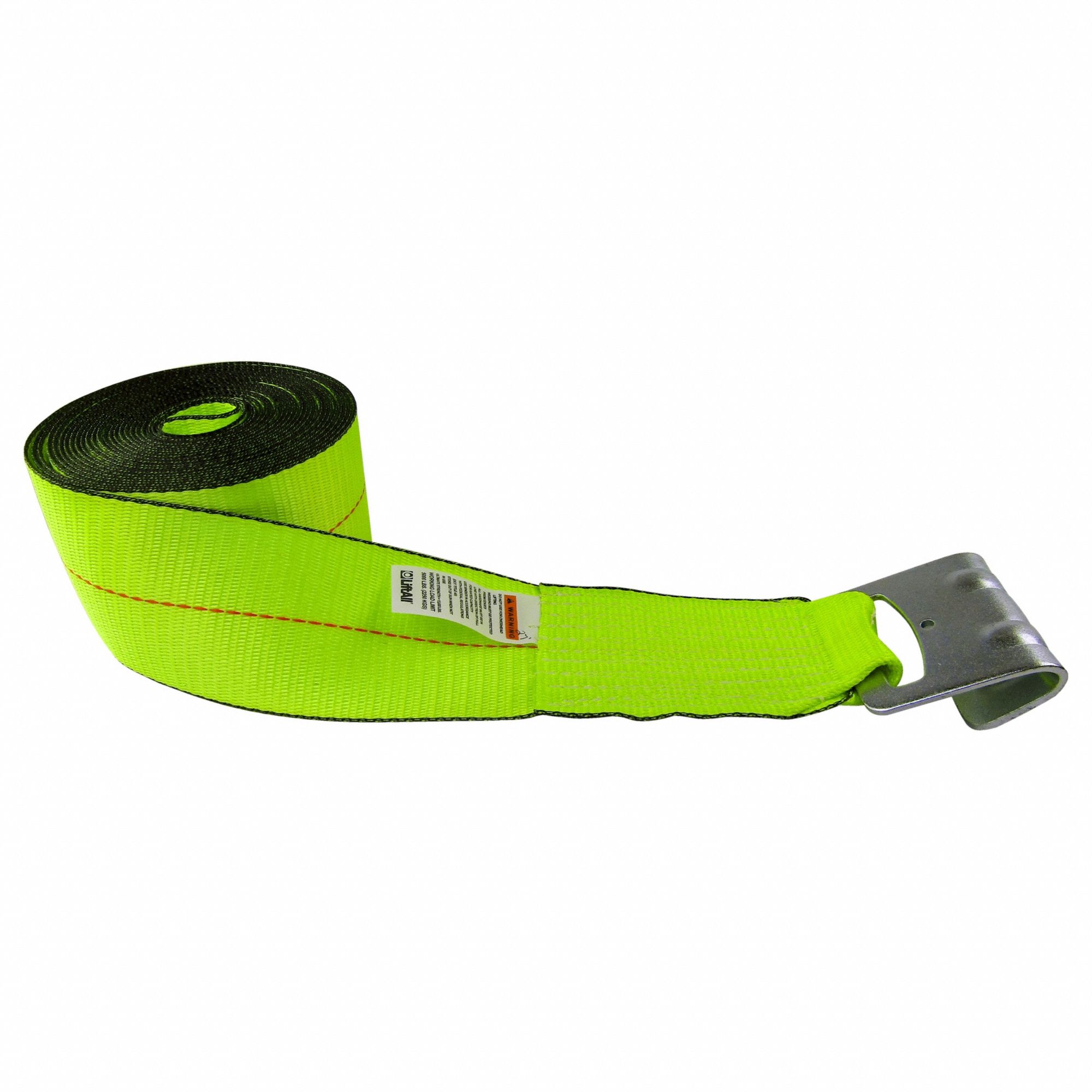 WINCH STRAP, FLAT-HOOK, CUT-RESISTANT EDGES WEBBING, 4 IN OVERALL W, 5,000 LB WORKING LOAD LIMIT