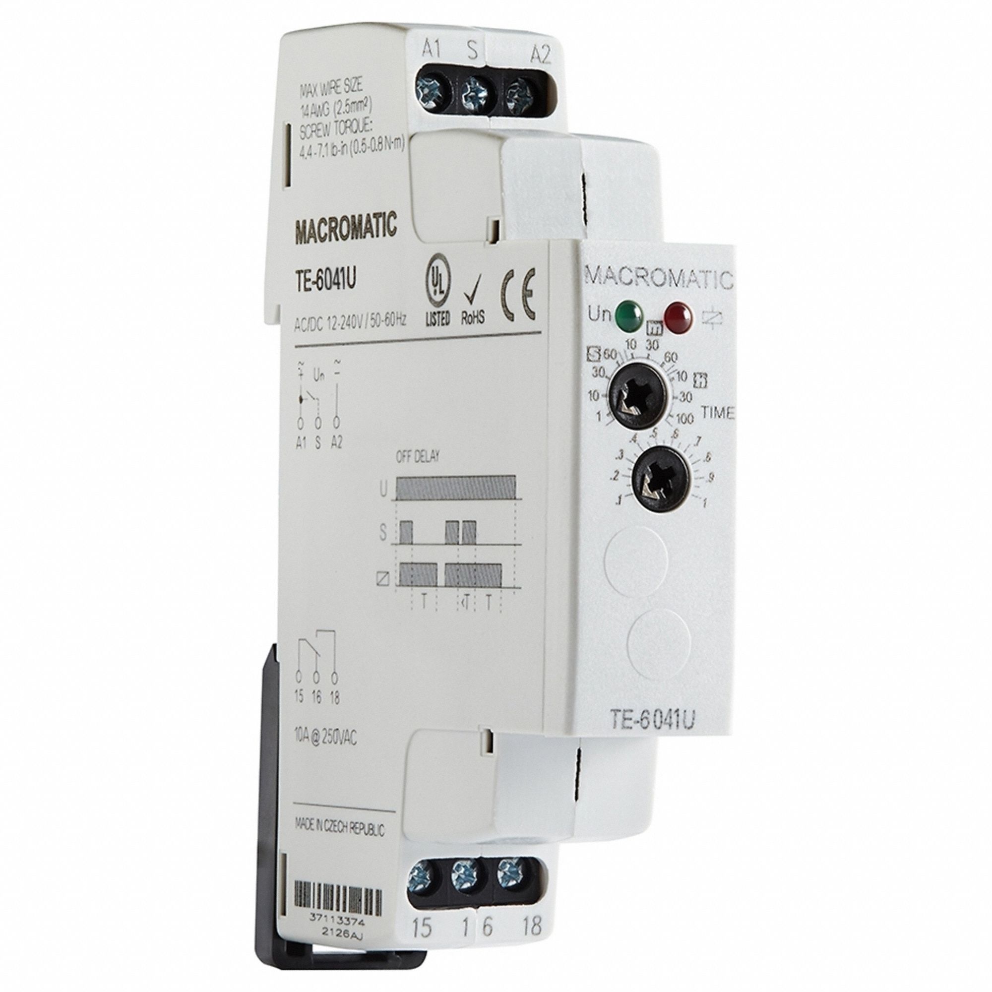 MACROMATIC, DINRail Mounted, 12 to 240V AC/DC, Time Delay Relay