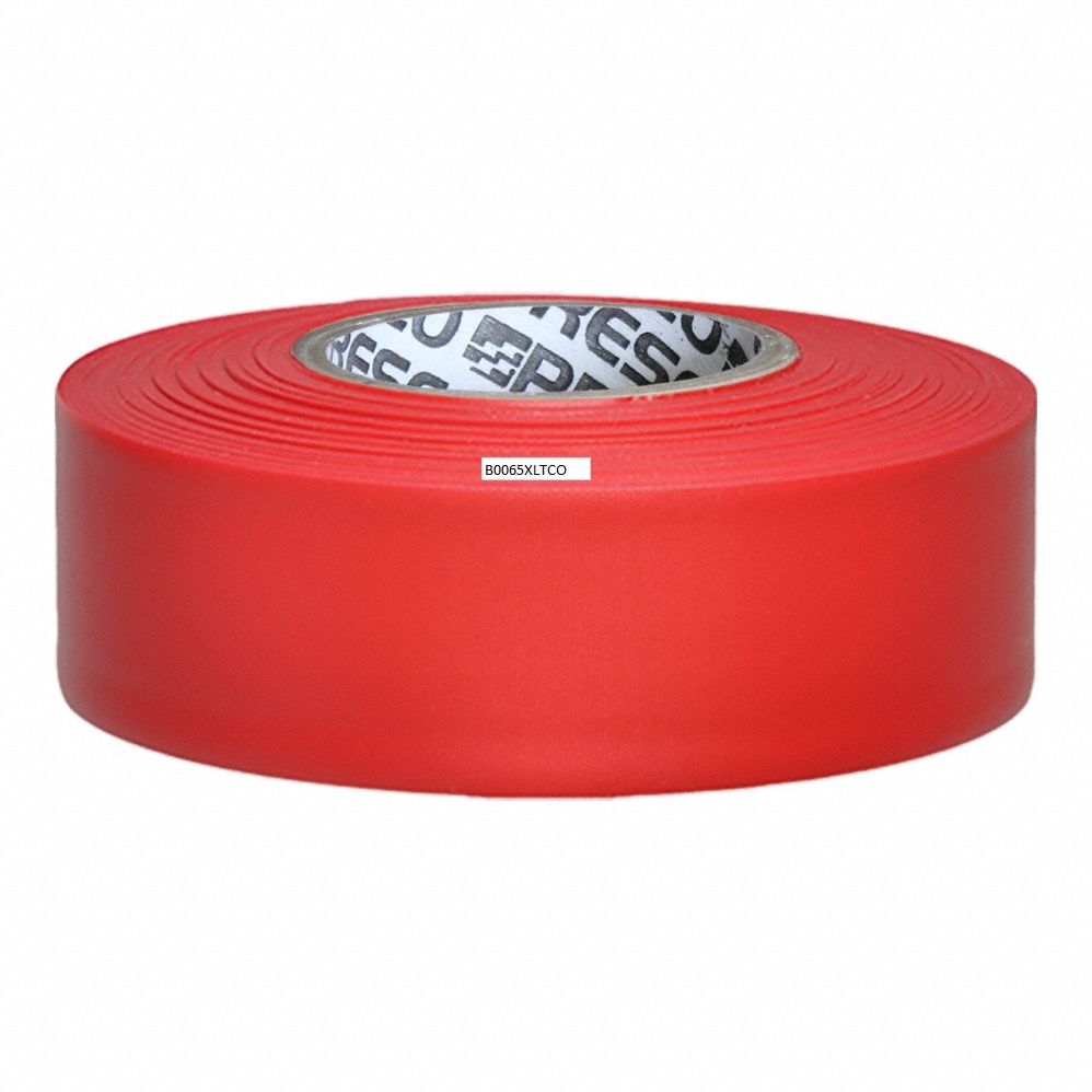 Flagging Tape: Red, No Legend, No Pattern, 300 ft Lg, 1 3/16 in Wd, Vinyl