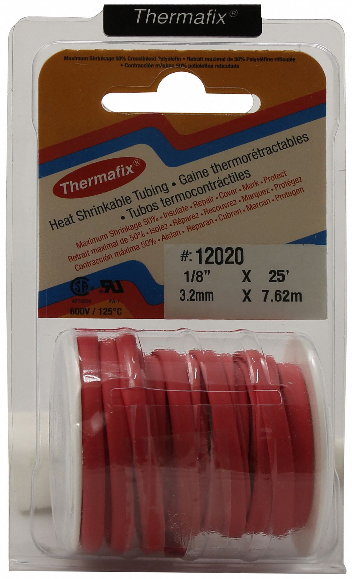 HEAT SHRINK TUBING, POLYOLEFIN, RED, 2:1 SHRINK, 25 FT, 0.125 IN ID BEFORE SHRINKING