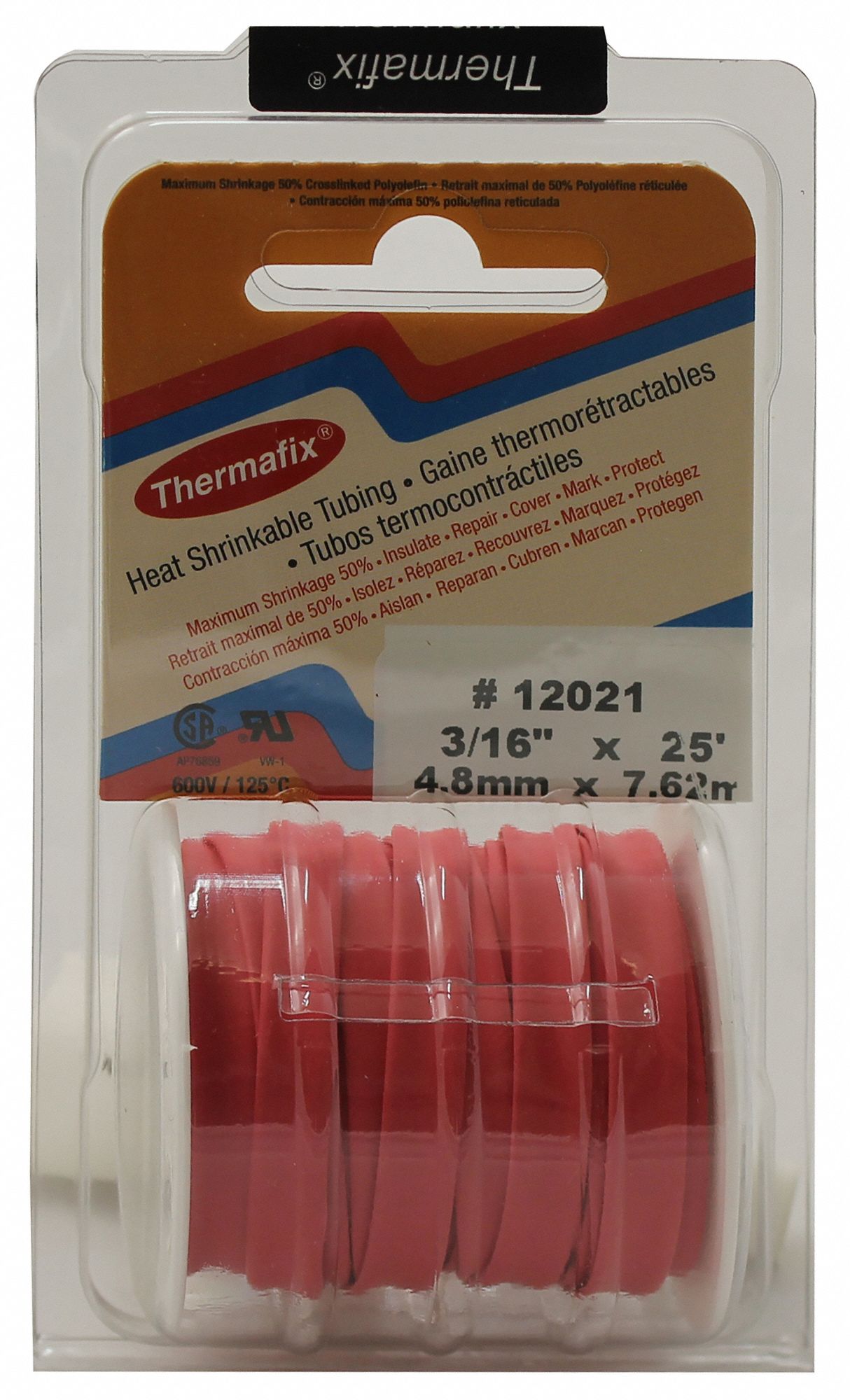 HEAT SHRINK TUBING, POLYOLEFIN, RED, 2:1 SHRINK, 25 FT, 0.1875 IN ID BEFORE SHRINKING