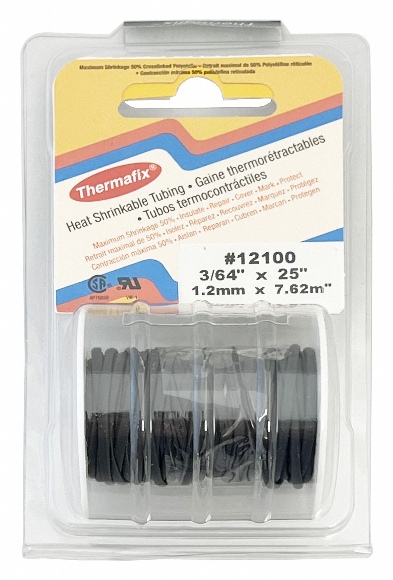 HEAT SHRINK TUBING, POLYOLEFIN, BLK, 2:1 SHRINK, 25 FT, 0.046875 IN ID BEFORE SHRINKING