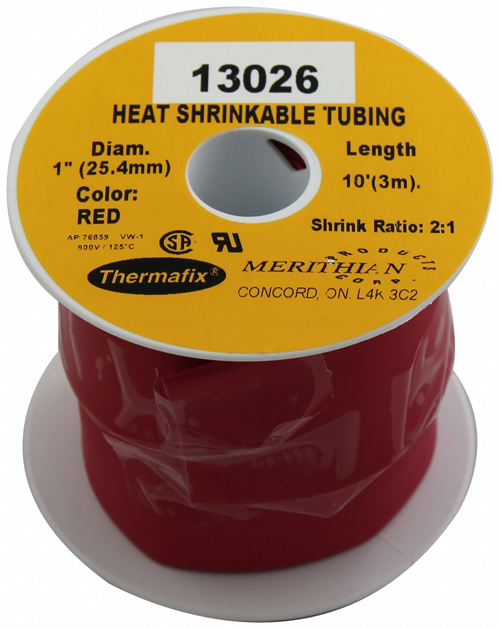 HEAT SHRINK TUBING, POLYOLEFIN, RED, 2:1 SHRINK RATIO, 10 FT, 1 IN ID BEFORE SHRINKING