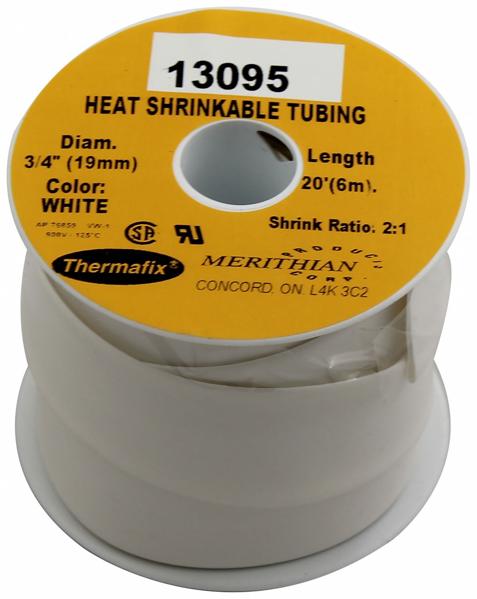 HEAT SHRINK TUBING, POLYOLEFIN, WHT, 2:1 SHRINK RATIO, 20 FT, ¾ IN ID BEFORE SHRINKING