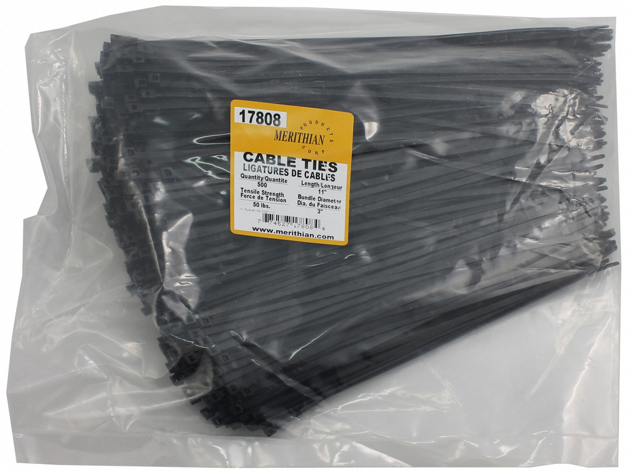 SERRE-CÂBLES, NYLON 6/6, NOIR, 0,18 PO LA, 11,2 PO, STABILISÉ UV