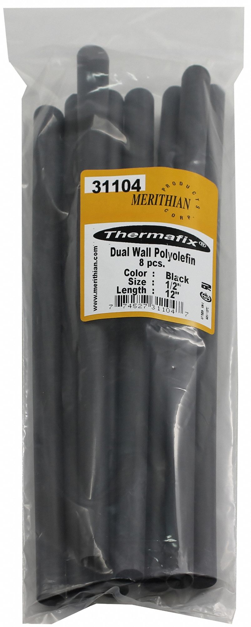 HEAT SHRINK TUBING, POLYOLEFIN, BLK, 3:1 SHRINK RATIO, 12 IN, ½ IN ID BEFORE SHRINKING