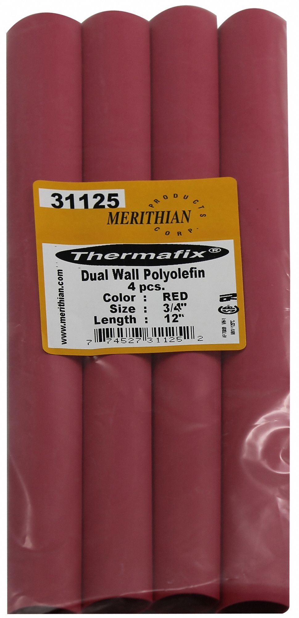 HEAT SHRINK TUBING, POLYOLEFIN, RED, 3:1 SHRINK RATIO, 12 IN, ¾ IN ID BEFORE SHRINKING