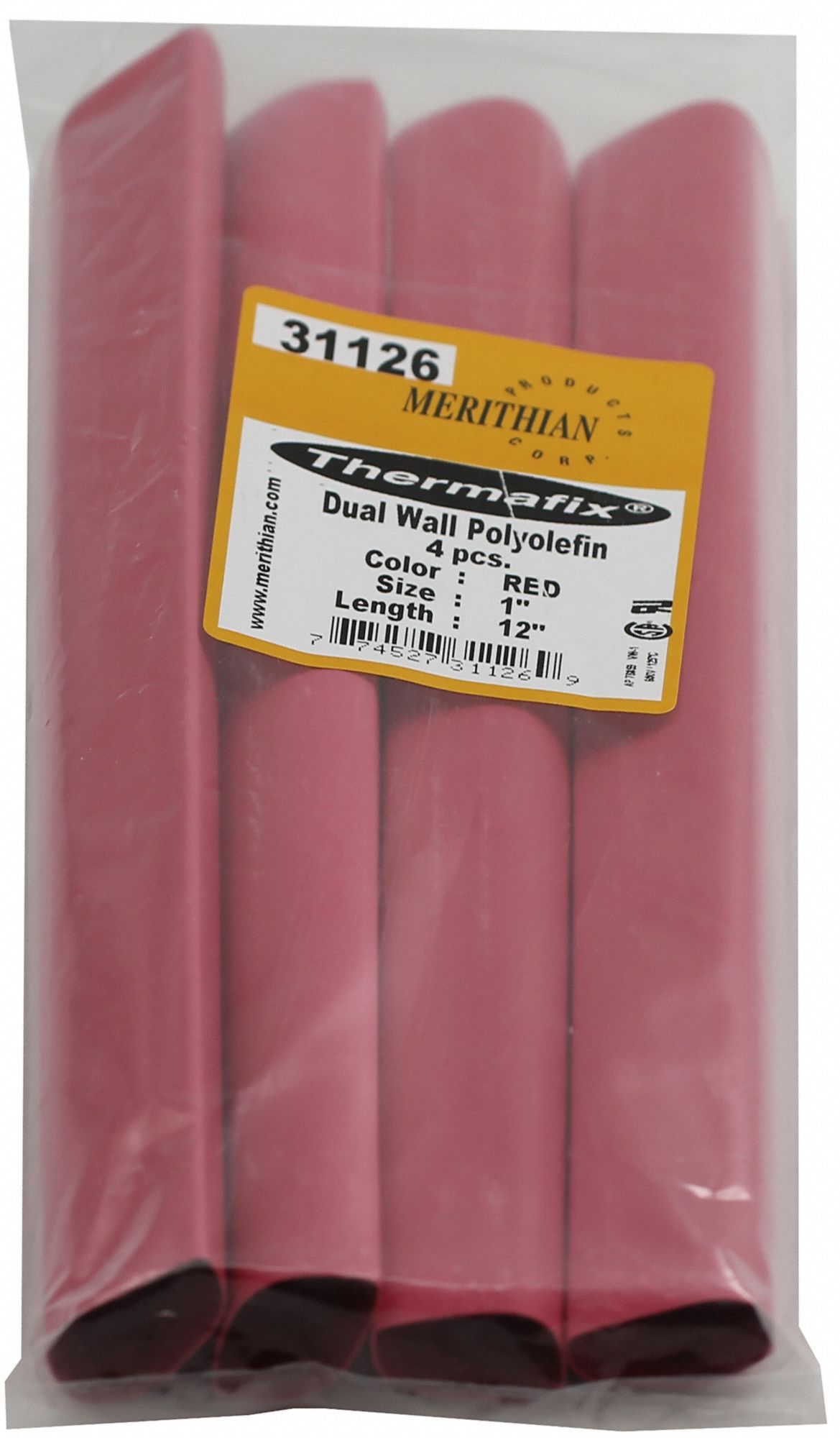 HEAT SHRINK TUBING, POLYOLEFIN, RED, 3:1 SHRINK RATIO, 12 IN, 1 IN ID BEFORE SHRINKING