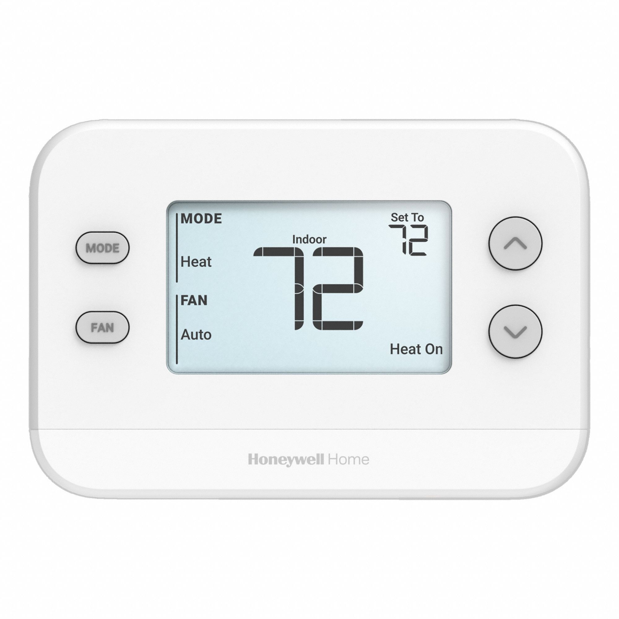 RESIDEO Low Voltage Thermostat: Heat and Cool, Auto and Manual, Auto-On-Circulate, Horizontal (MPN TH1320U4002). Key specifications — Application: Heat and Cool; Key Features: Private Label With Customized Snap-On Accent Piece; Temperature Differential: +/-1°F; Voltage: 24V AC; Terminal Designations: E; System Settings: Auto-Heat-Cool-Off; Changeover Type: Automatic and Manual; Shape: Rectangle.