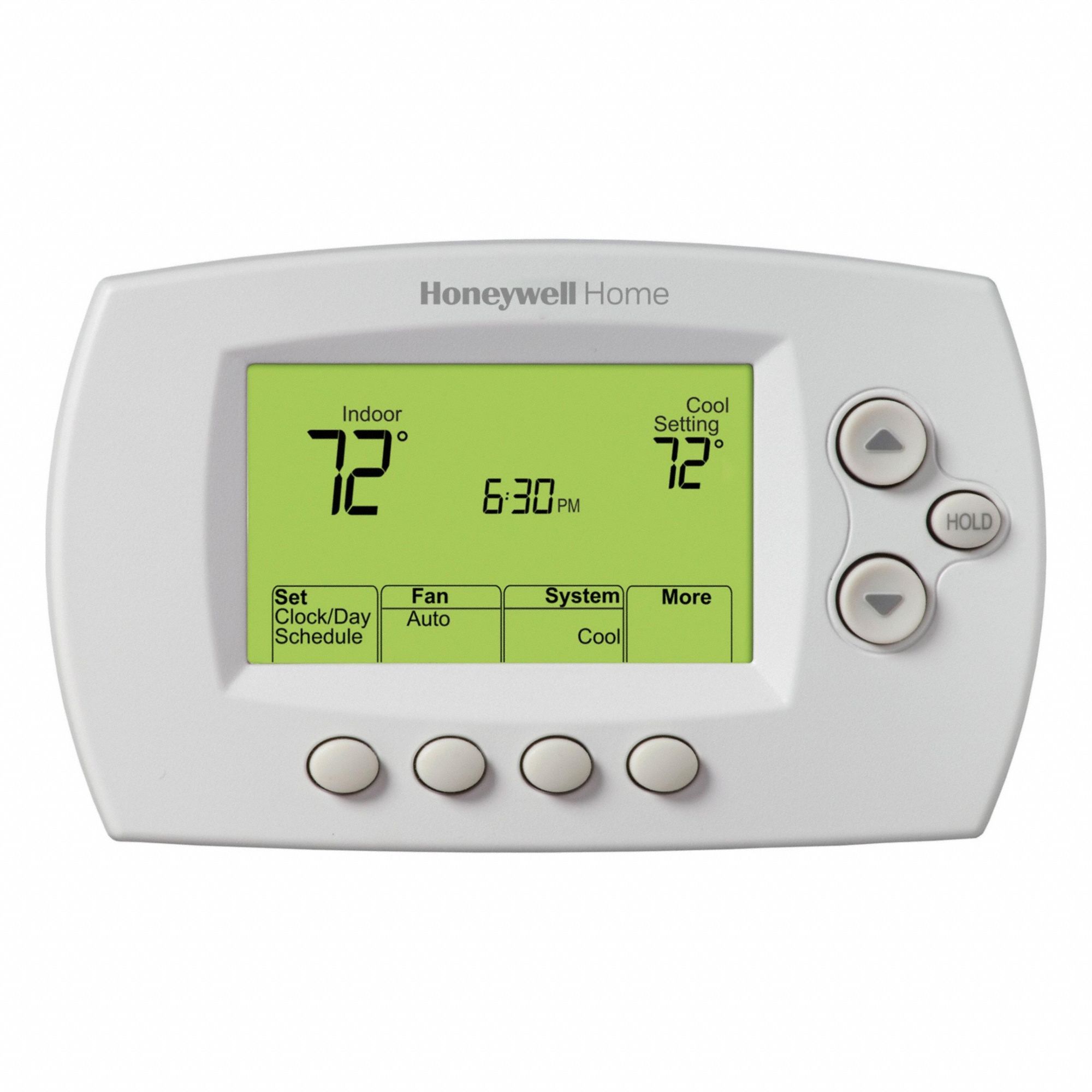 HONEYWELL HOME Wireless Thermostat: Heat and Cool, Auto and Manual, 5-1-1/5-2, Horizontal, Rectangle (MPN TH6320R1004). Key specifications — Application: Heat and Cool; Stages: 2H/2C Conventional, 3H/2C Heat Pump; Programming Capability: 5-1-1; Shape: Rectangle; Temperature Control Range: 40° to 99°F; Changeover Type: Automatic and Manual; Brand: HONEYWELL HOME; Mounting Direction: Horizontal.