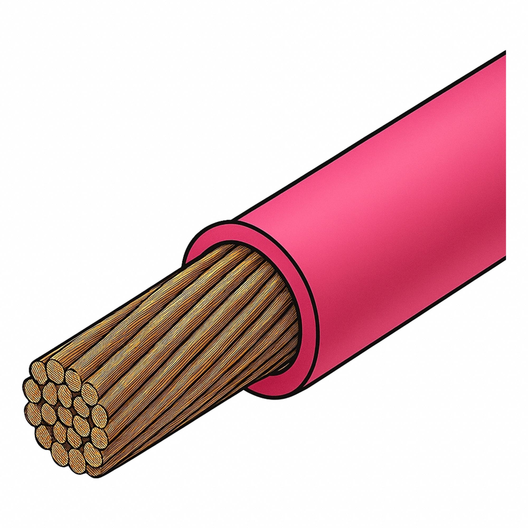Building Wire: Copper, 10 AWG, 1 Conductors, Stranded, Pink, 1, 000 ft Lg, THHN/THWN-2