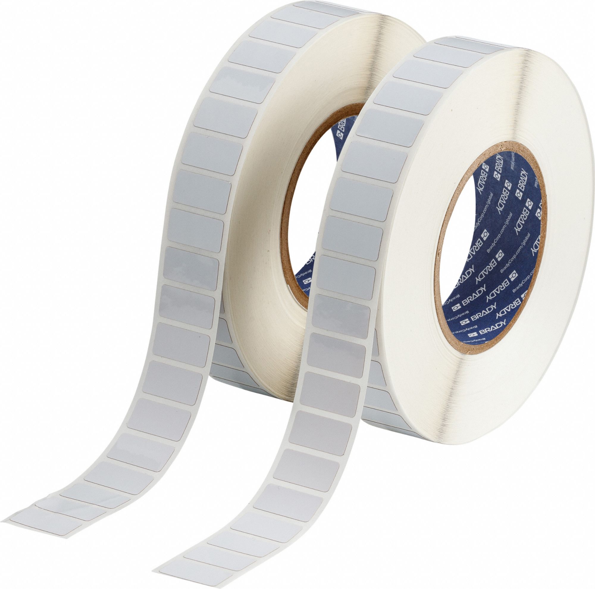 Pre-Cut Label Stock Roll: 1/2 in x 1 in, 1 in x 1/2 in, Polyimide, Permanent Adhesive, White (Gloss)