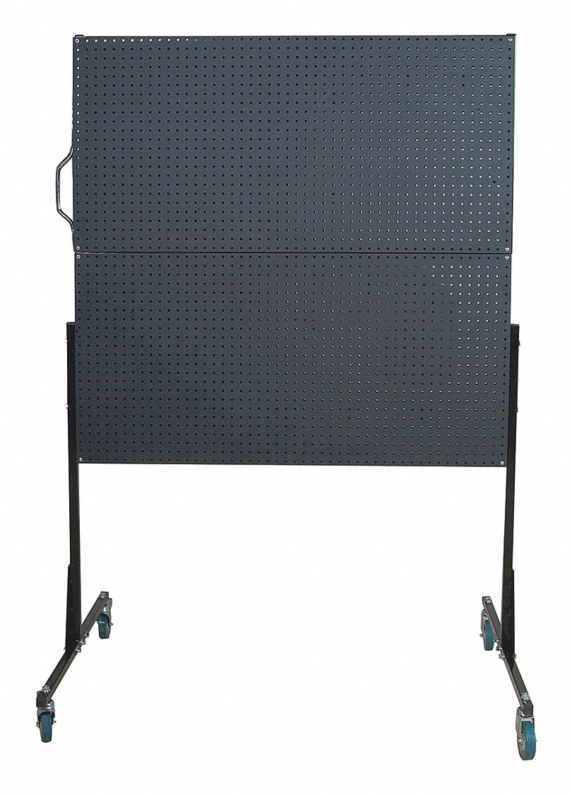 MOBILE PEGBOARD, BLK, 150 LB, 32 SQ FT, 50 1/2 IN W, 80 IN H,36 3/8 IN D, STEEL/POLY/NEOPRENE