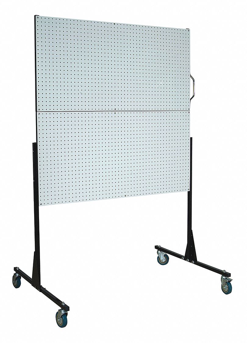 MOBILE PEGBOARD, WHT, 200 LB, 32 SQ FT, 50 1/2 IN W, 80 IN H, 36 3/8 IN D, STEEL/POLY/NEOPRENE