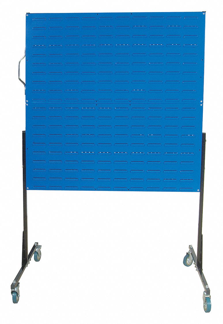 MOBILE LOUVRED PEGBOARD,150 LBS,BLUE,32 SQ FT,50 1/2 IN W, 80 IN H,36 3/8 IN D,STEEL/NEOPRENE