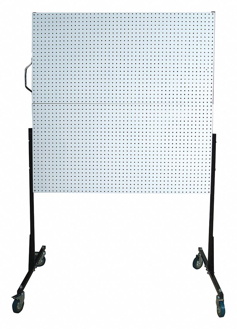 MOBILE PEGBOARD, 150 LB, WHT, 50 1/2 IN W, 80 IN H, 36 3/8 IN D, 32 SQ FT, STEEL/HDF/NEOPRENE