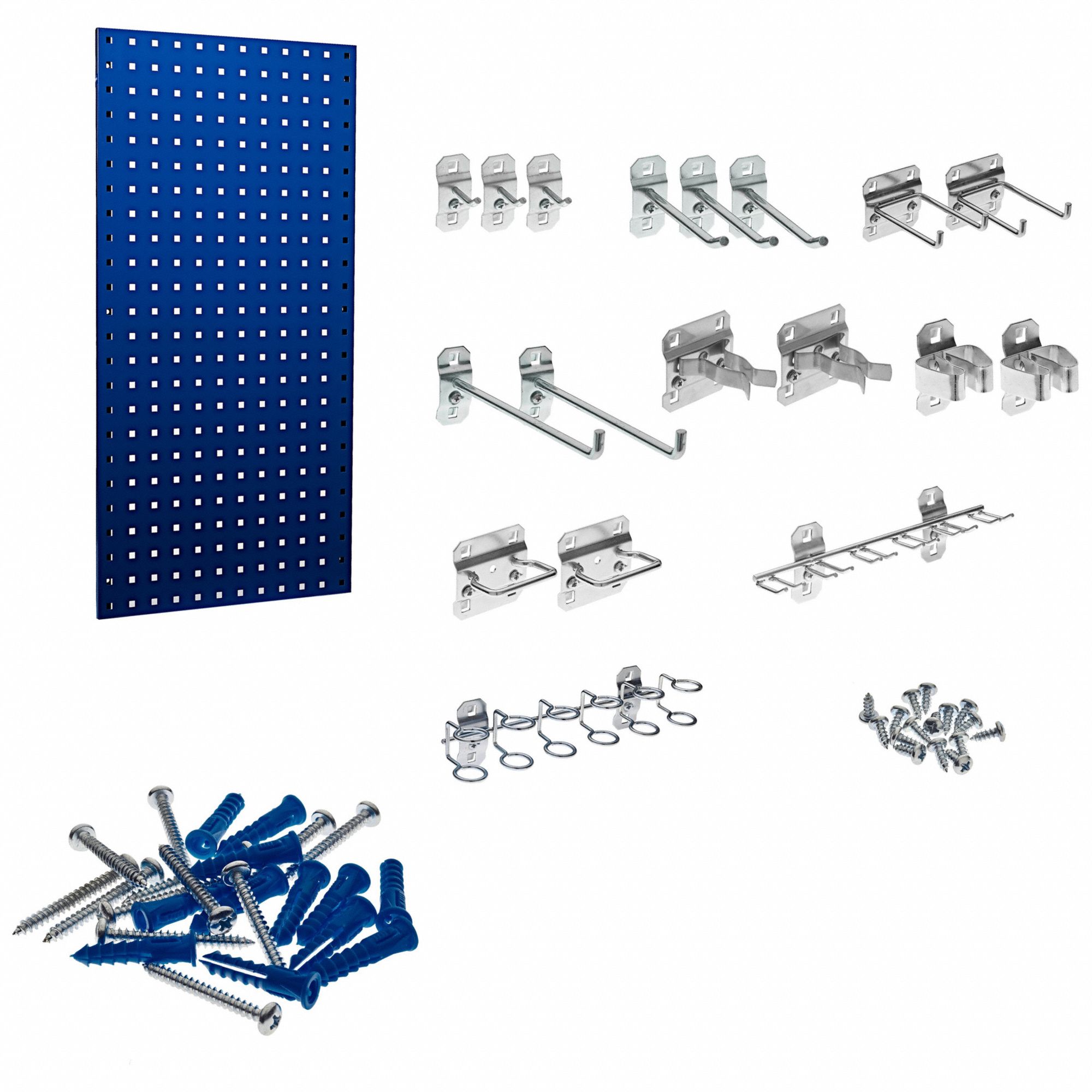 PEGBOARD KIT, 275 LB CAPACITY, 12 HOOKS, BLUE, 36 X 18 X 9/62 IN, EPOXY COATED