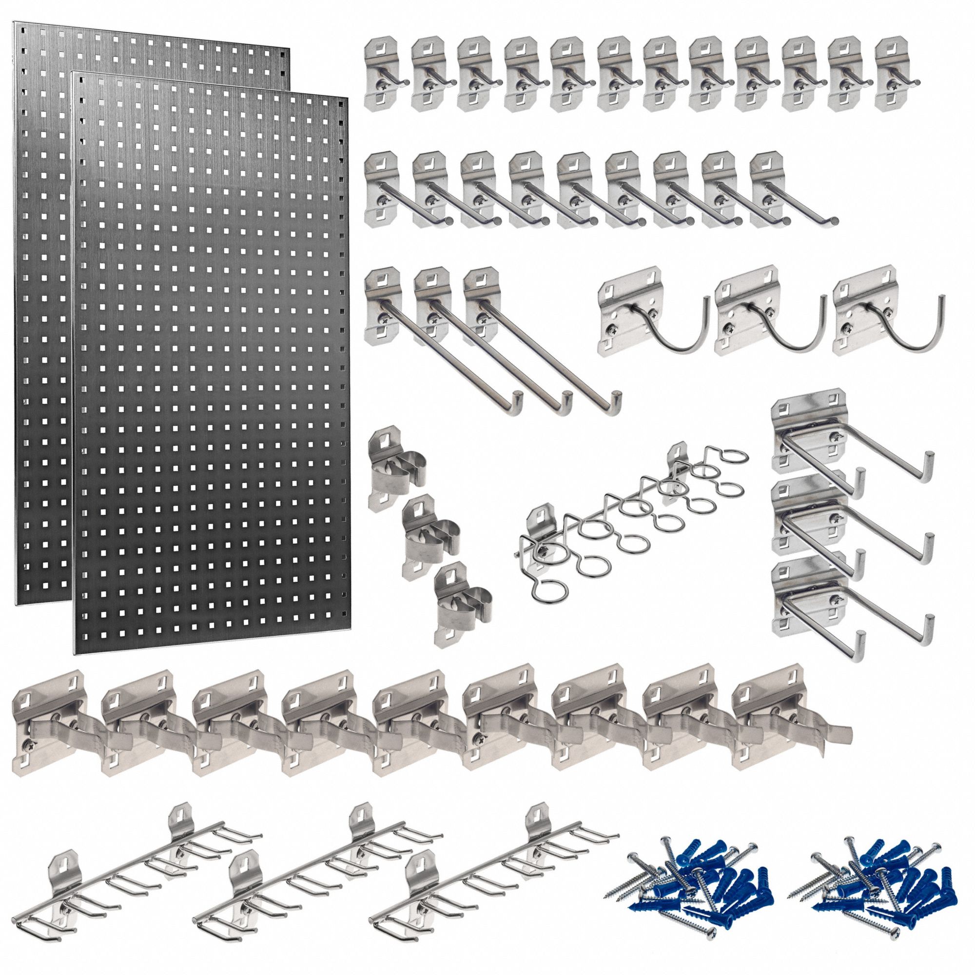 PEGBOARD PANEL KIT, 400 LB CAPACITY, 45 HOOKS, SILVER, 42 1/2 X 24 X 9/62 IN, STAINLESS STEEL