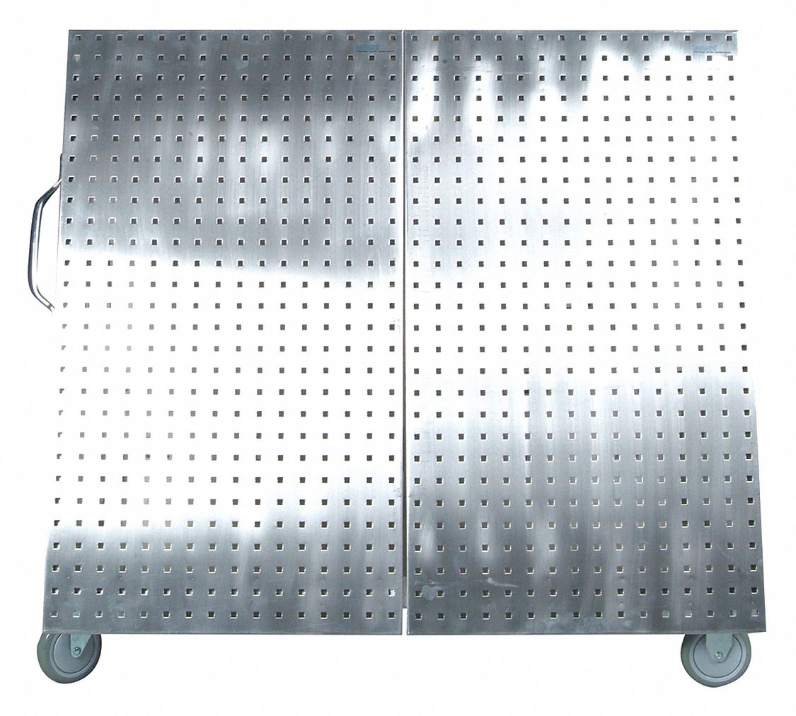 MOBILE PEGBOARD, 800 LBS, SILVER, 26 5/8 IN W,46 IN H,48 IN D,28 SQ FT, STNLS STEEL/NEOPRENE