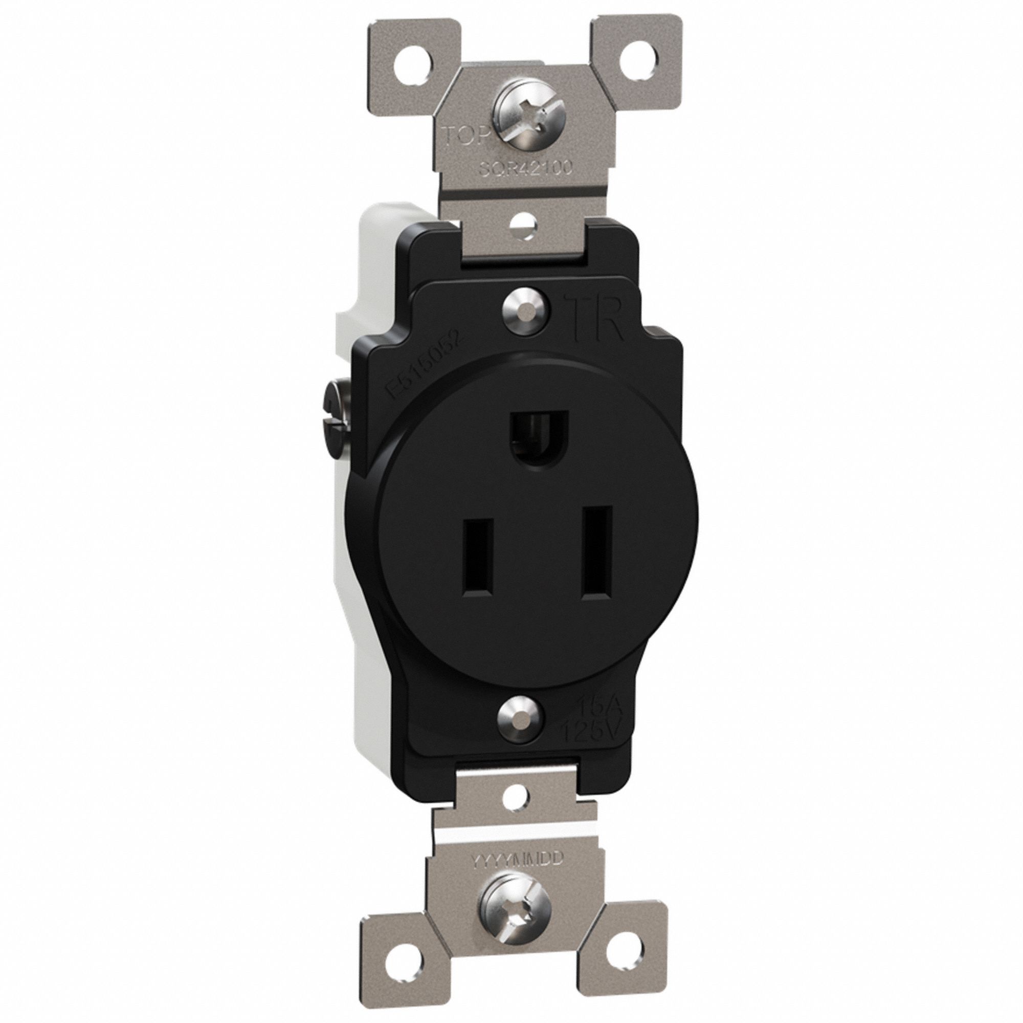 SOCKET OUTLET, 125 V AC, 1.4 IN W X 4.09 IN H X 1.1 IN D, BLACK HOUSING, 2 POLES, 1 GANG