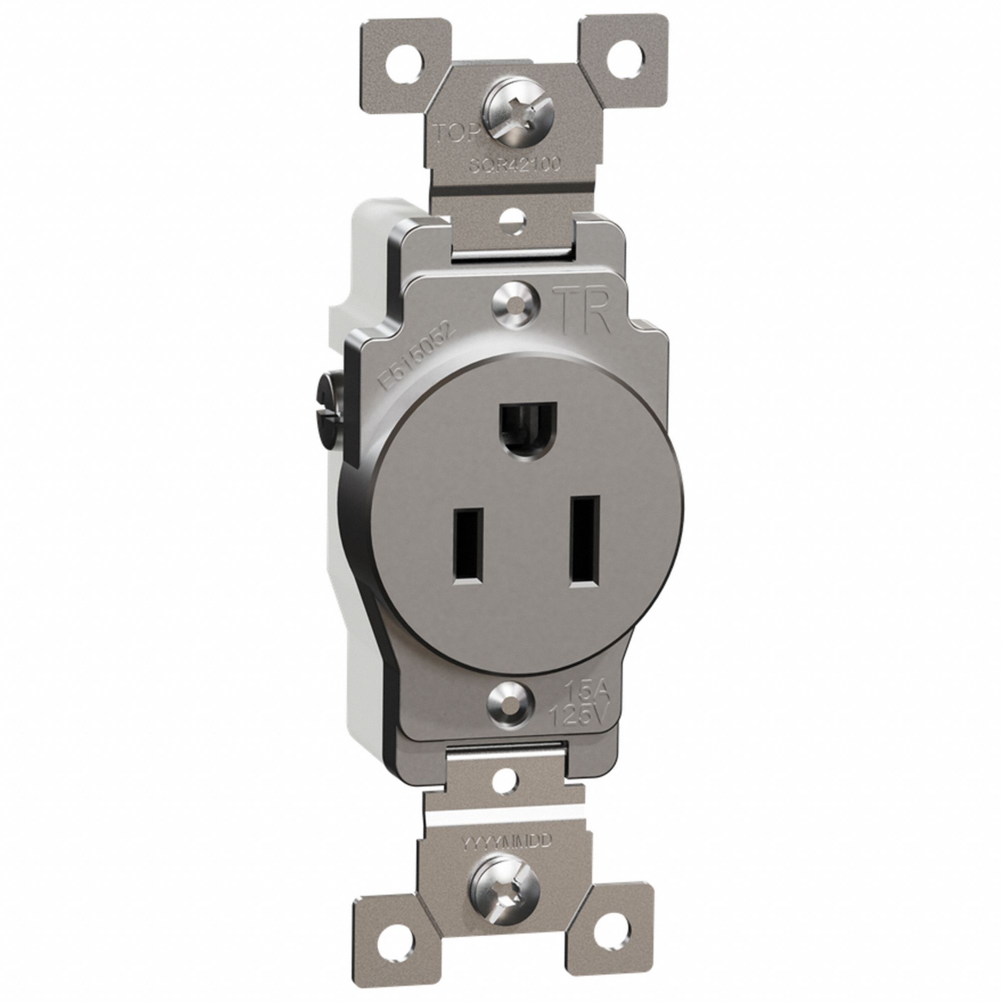 SOCKET OUTLET, 125 V AC, 1.4 IN W X 4.09 IN H X 1.1 IN D, GREY HOUSING, 2 POLES, 1 GANG